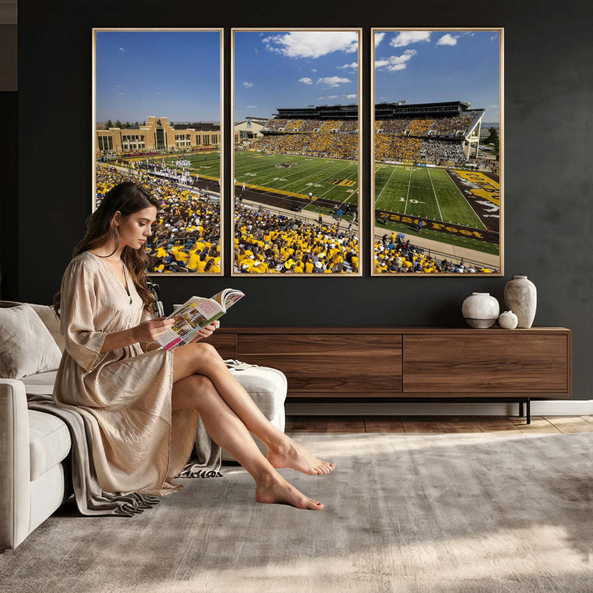 75112-MGV-CV-36X24 - University of Wyoming Cowboys Football Team Print, Laramie, Home Bar Wall Decor