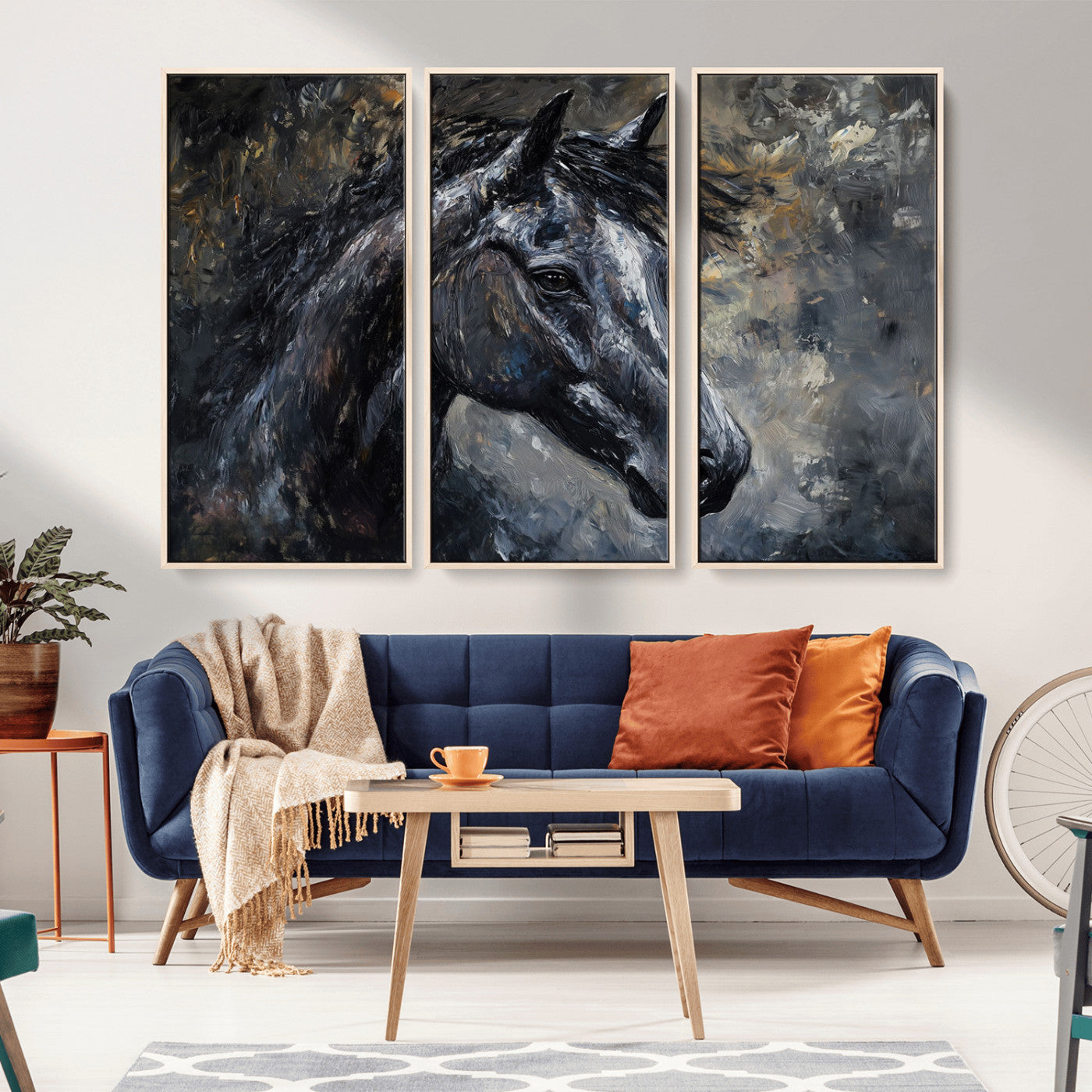 MGV-FC-48X32-3P - Large Abstract Horse Wall Art Canvas Print | Farmhouse Wall Decor | Rustic Horse Art | Western Cabin
