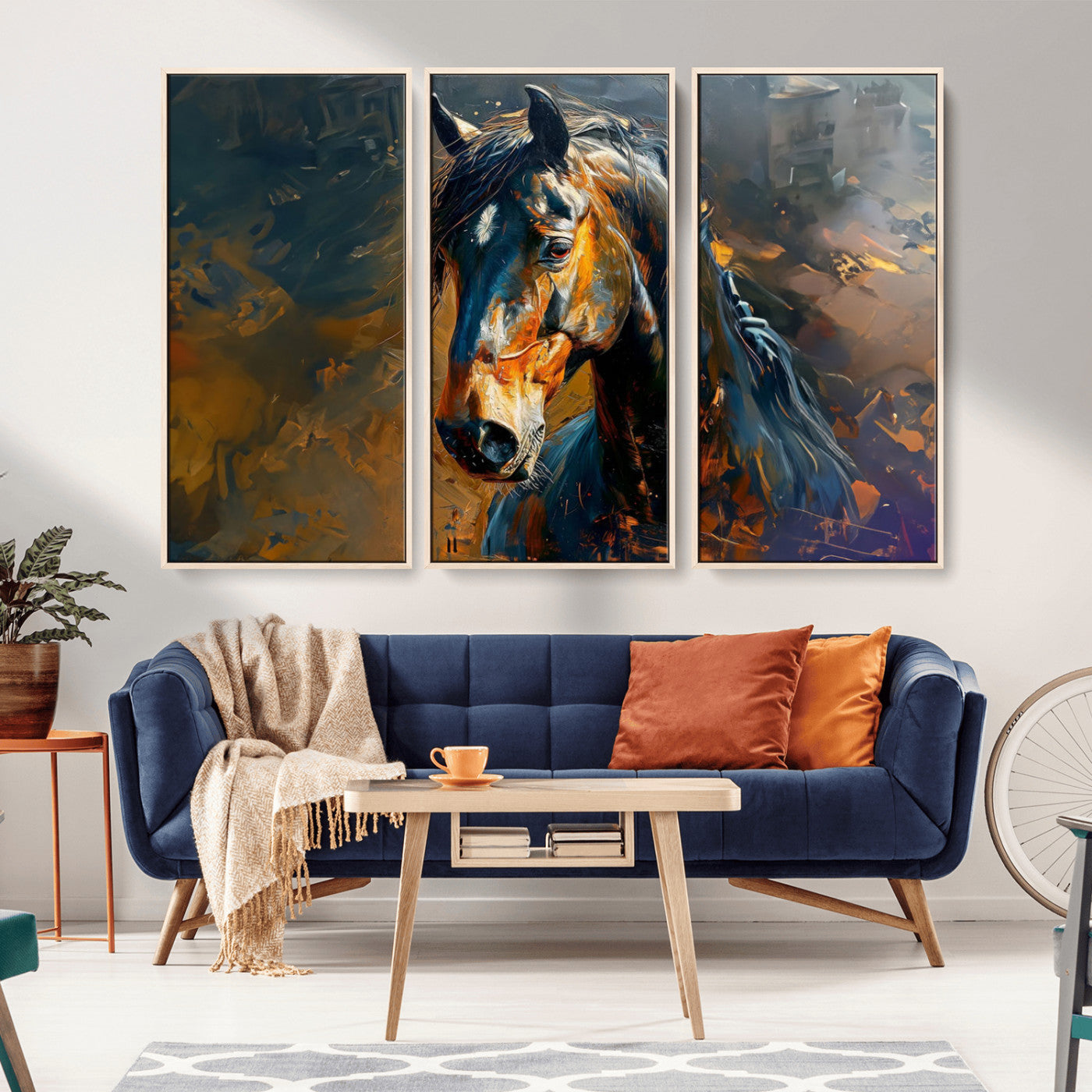 MGV-FC-48X32-3P - Abstract Horse Wall Art Canvas Print | Farmhouse Wall Decor | Western Cabin Art | Rustic Horse Decor