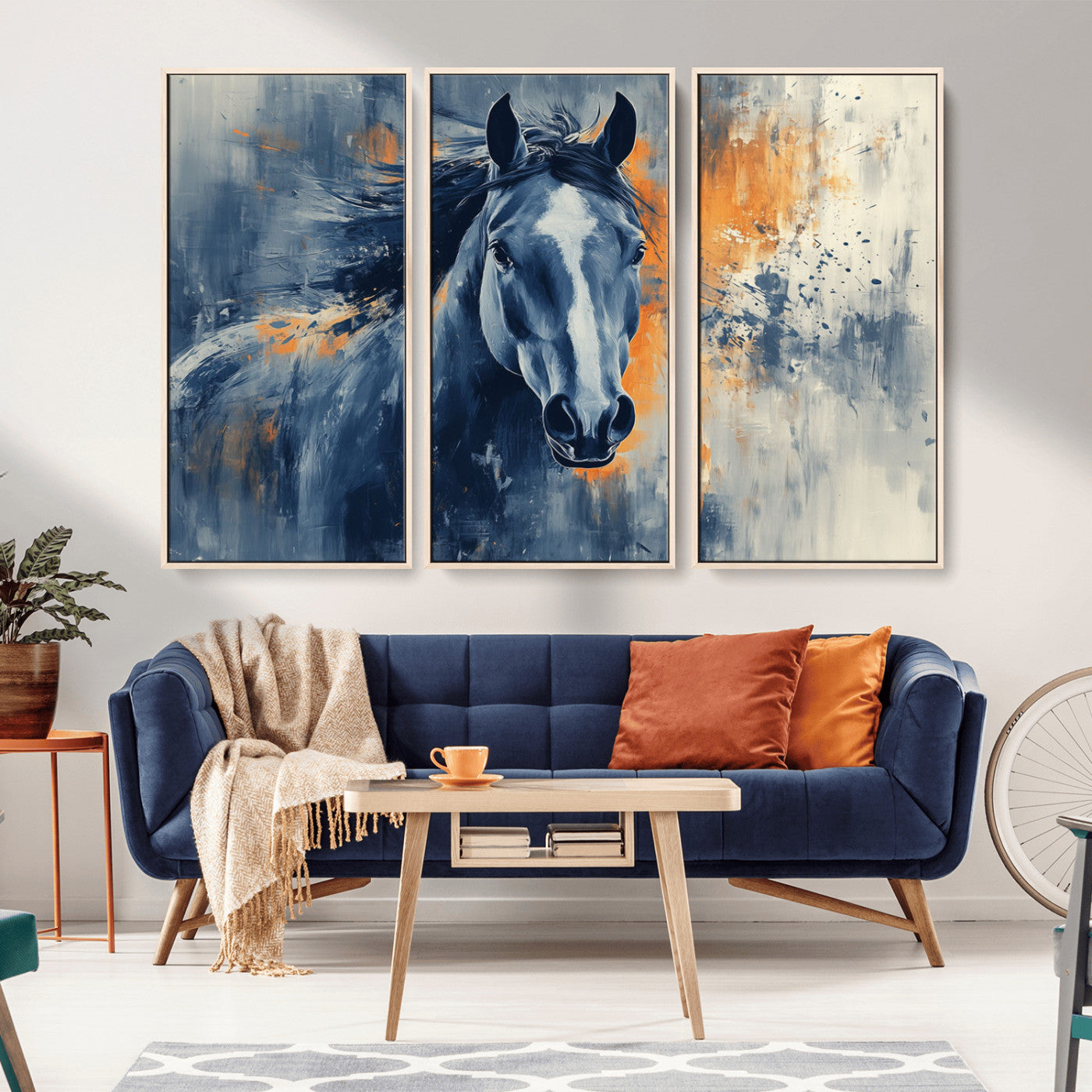 MGV-FC-48X32-3P - Abstract Blue Horse Wall Art Print Canvas | Horse Wall Art Print | Western Decor for Farmhouse |