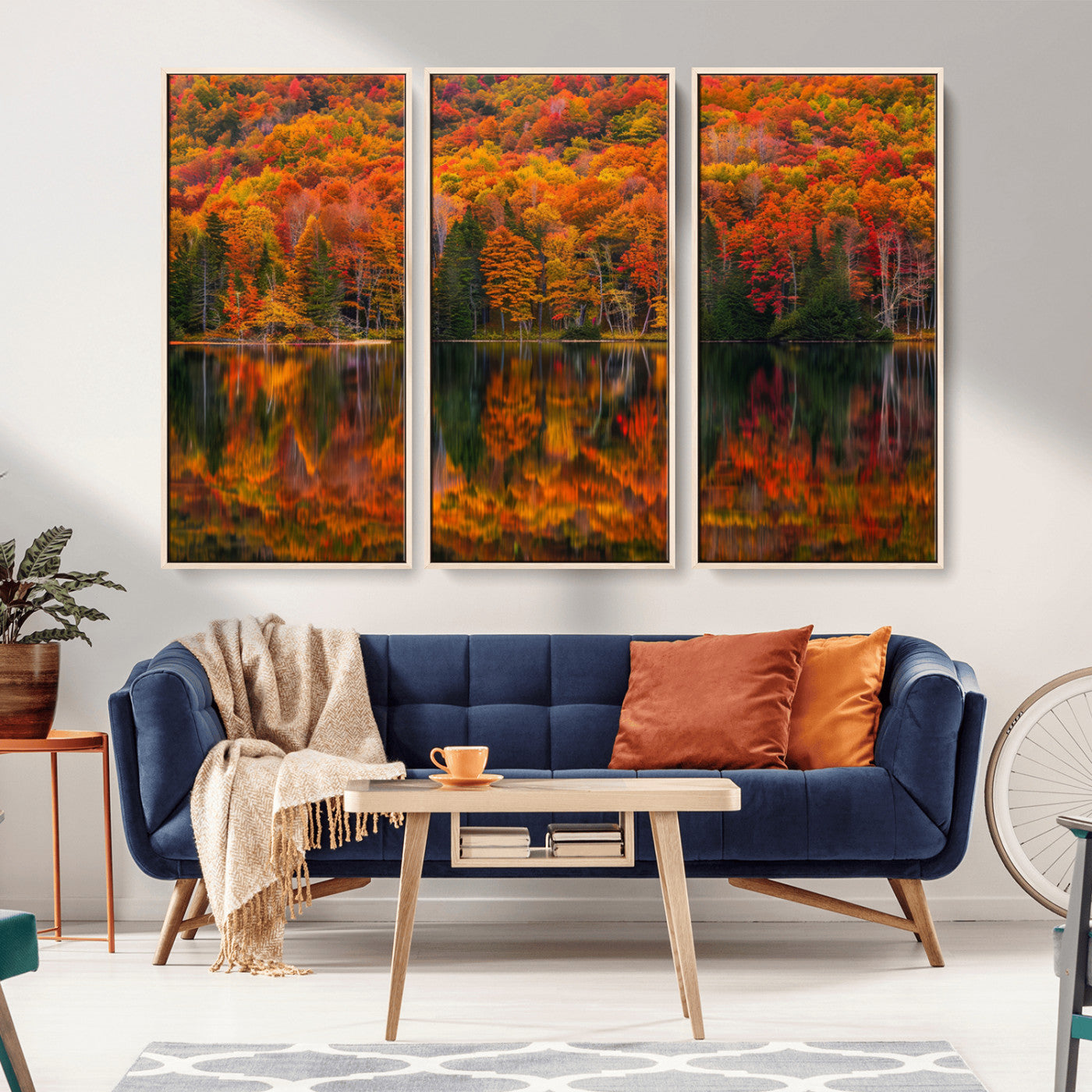 MGV-FC-48X32-3P - Fall Foliage Wall Art - Autumn Reflection Canvas Print, Stunning Fall Foliage Wall Art, Serene Lake