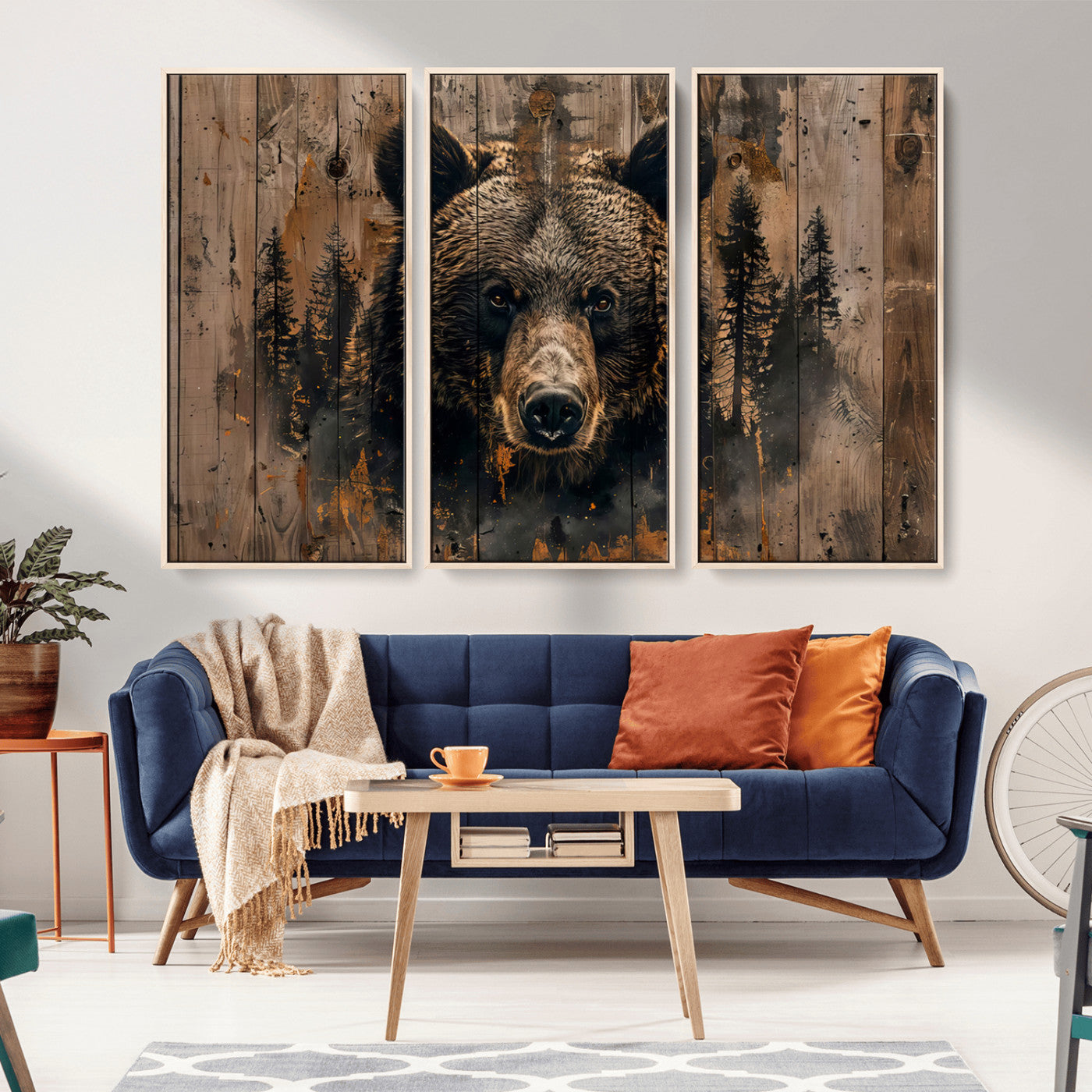 MGV-FC-48X32-3P - Rustic Grizzly 399 Wall Art | Triptych Canvas Print | Rustic Cabin Wall Decor | Perfect for