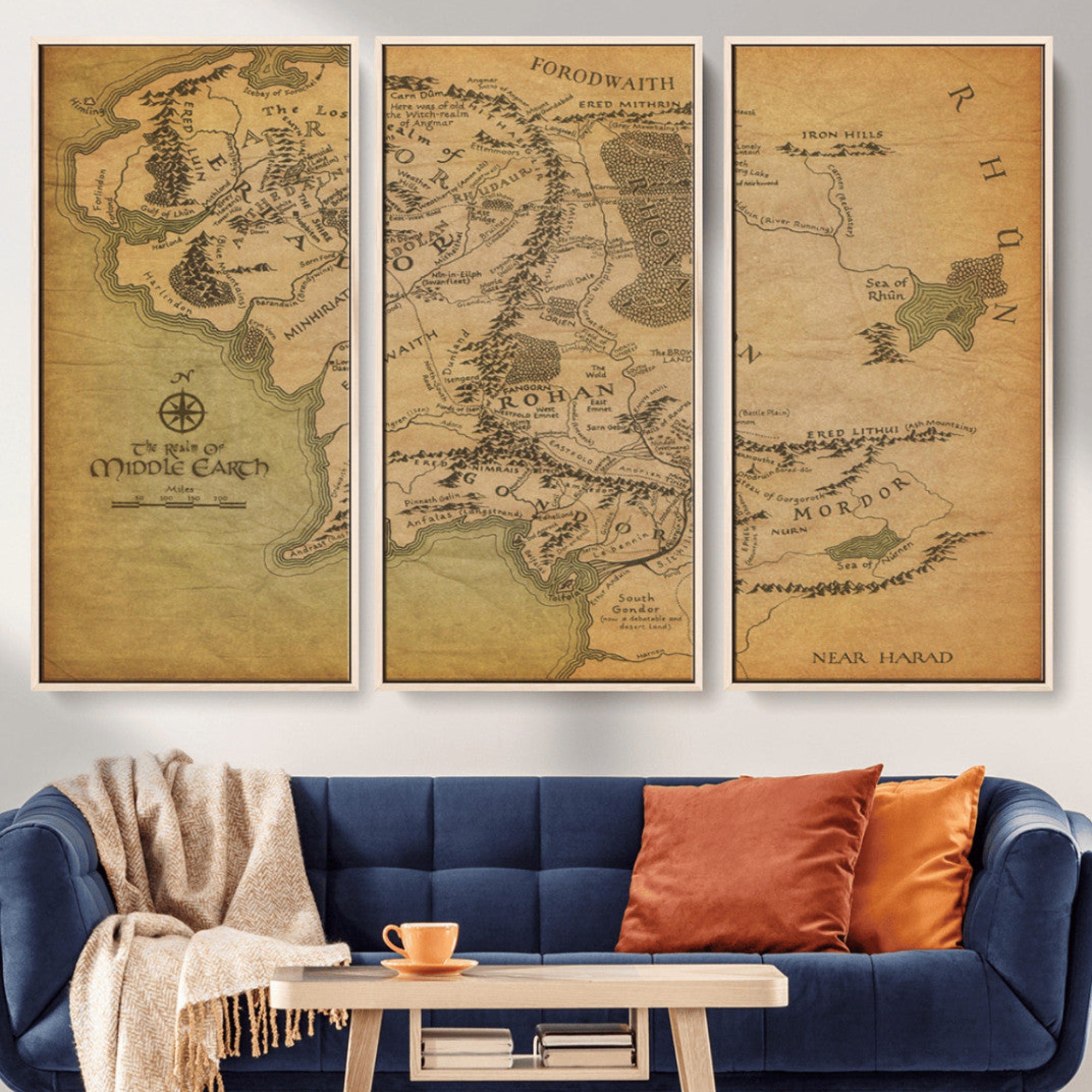 65656565-MGV-CV-36X24-Middle Earth Map Canvas Wall Art – Vintage Fantasy Map Print, Decor for Home Library or Office