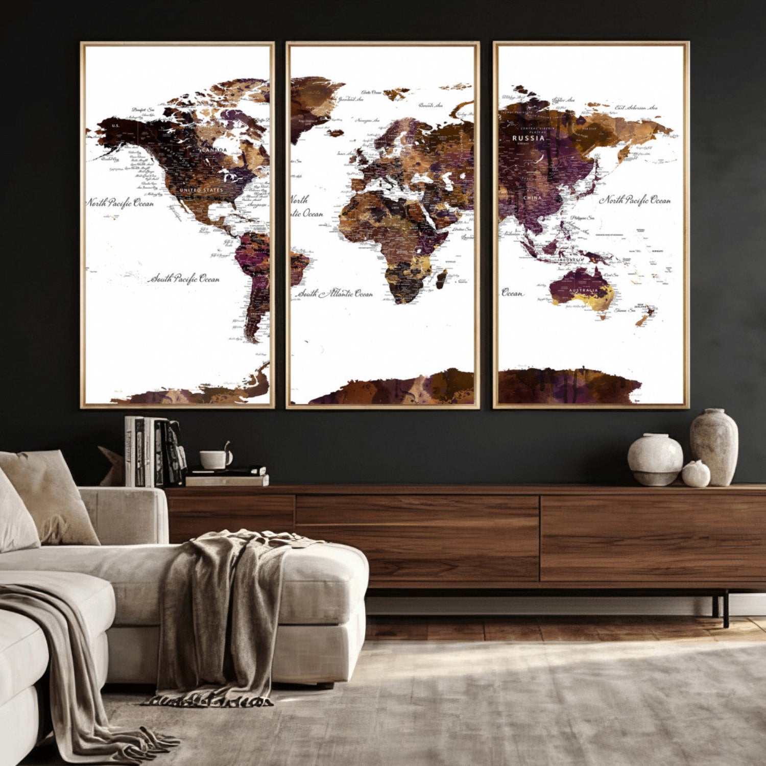 50611-MGV-CV-36X24 - Push Pin World Map Canvas Print – Framed Wall Art for Couples to Track Their Travels – Anniversary
