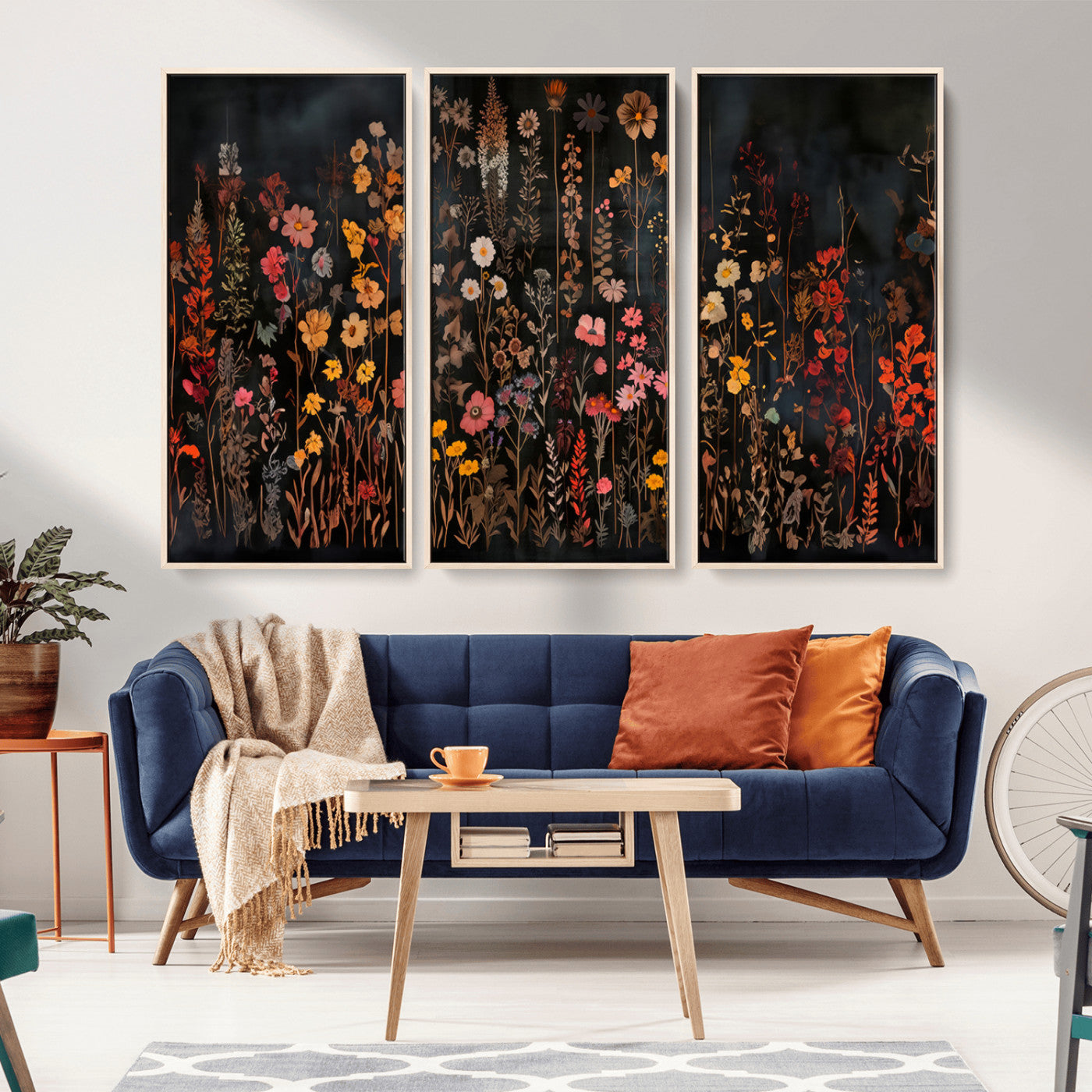 MGV-FC-48X32-3P - Large Floral Painting Print Illustration Flowers Canvas Wall Art Botanical Wall Decor Modern