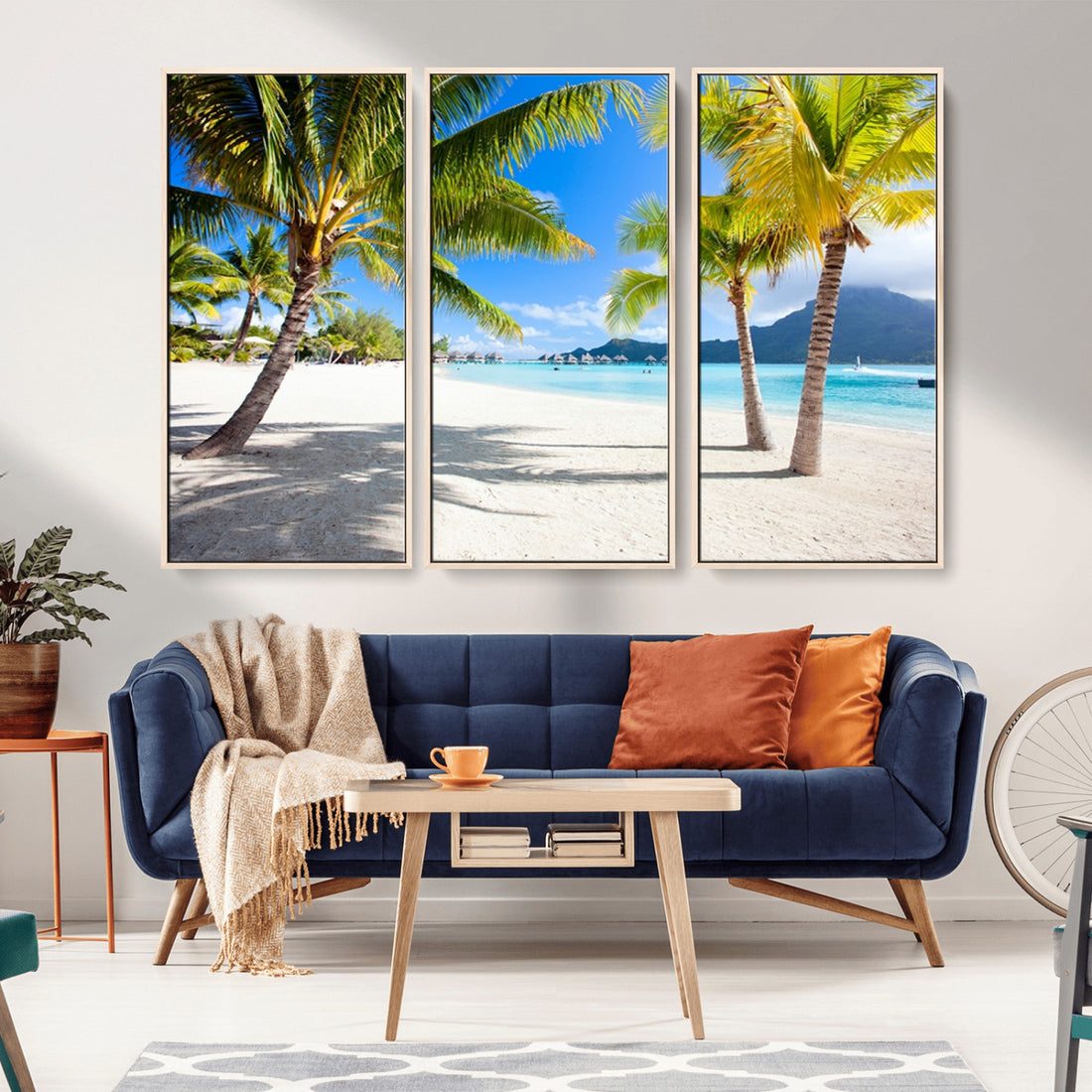 Blue Beach and Sea Wall Art Canvas Print