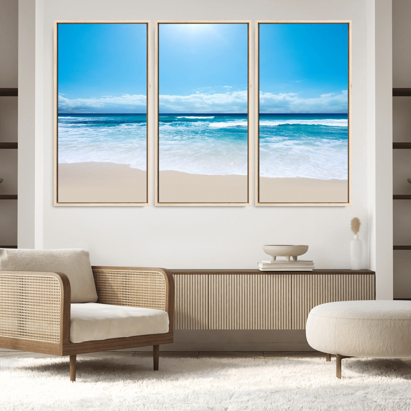 45929-MGV-FC-48X32-3P_Natural-Wall Art Canvas Print Shiny Blue Sea and Beach