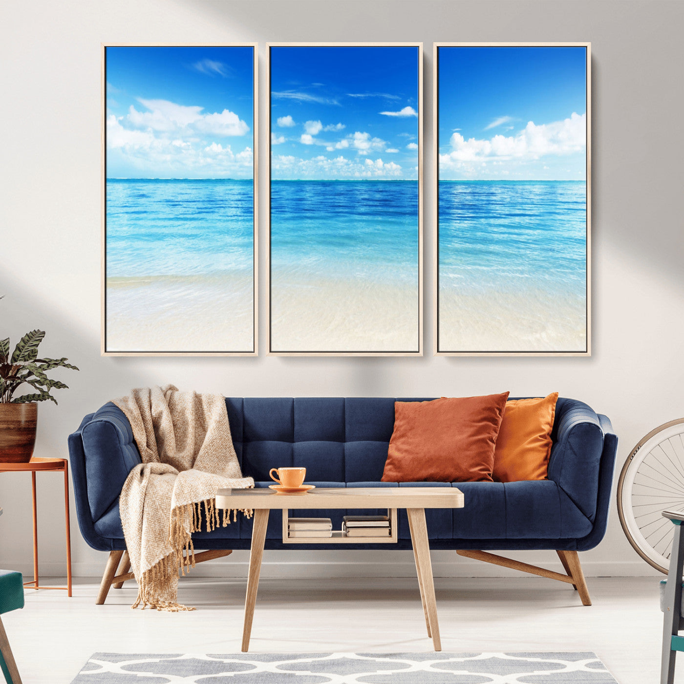 MGV-FC-48X32-3P - Beach Scene Canvas Wall Art Print – Tranquil Ocean Horizon and White Sand Beach Wall Decor for Home