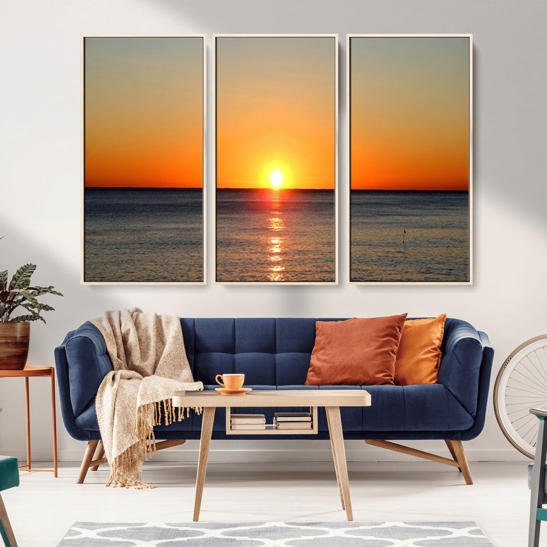 Golden Horizon Sunset Over Ocean Wall Art Canvas Print | Tropical Beach Canvas