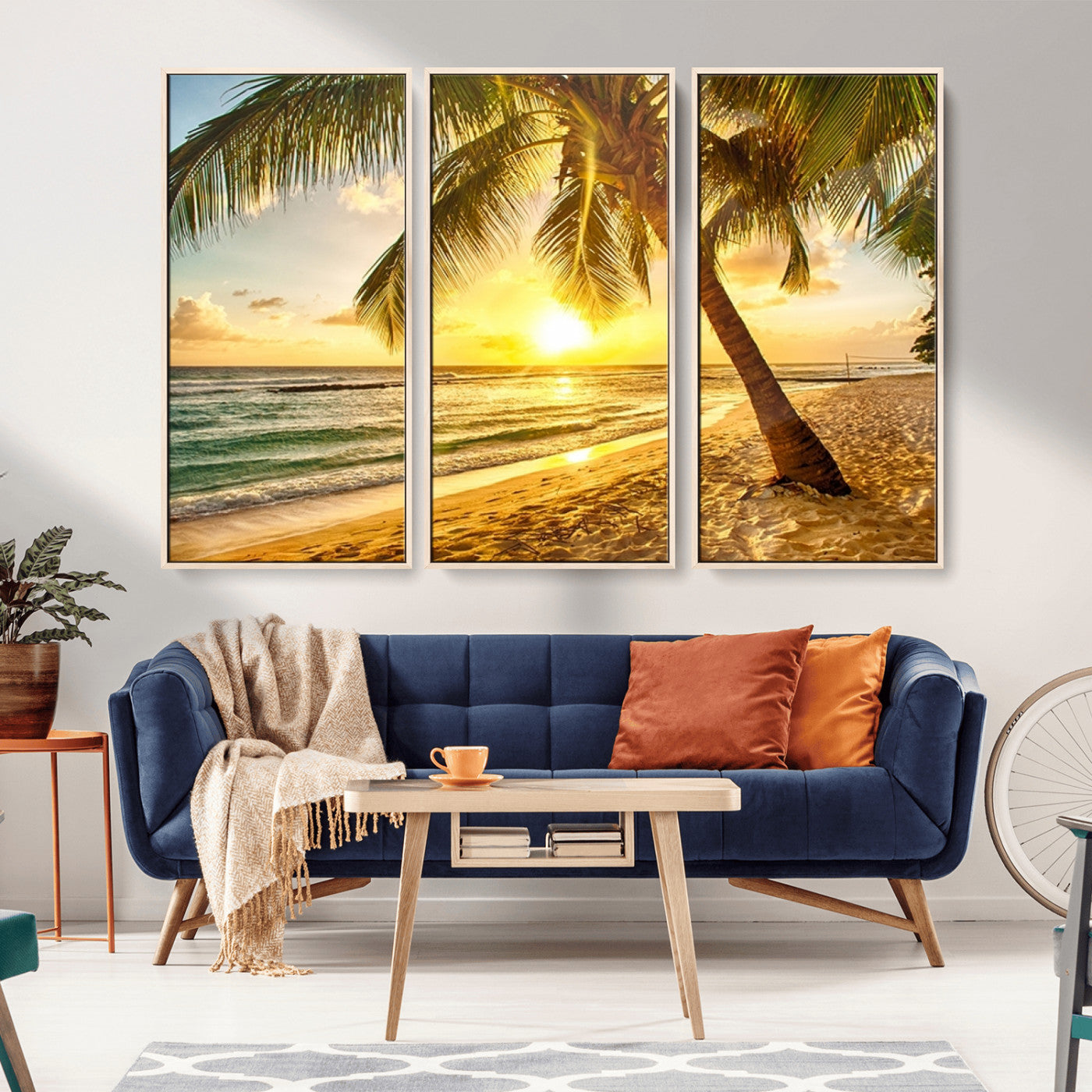MGV-FC-48X32-3P - Beach Sunset Canvas Wall Art Print - Tropical Beach Canvas Wall Art Print – Vibrant Palm Trees and