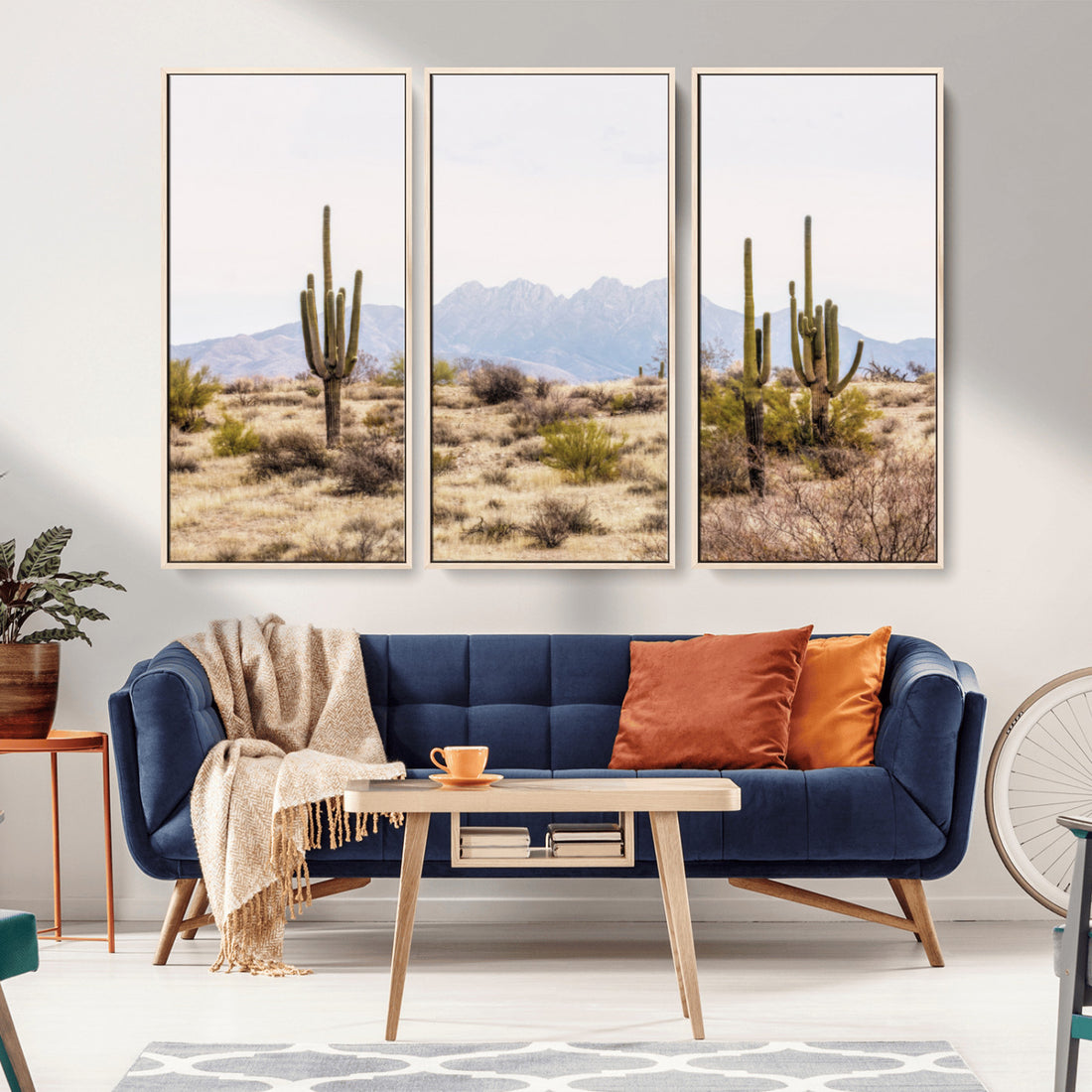 Desert Cactus Canvas Wall Art | Serene Southwestern Arizona Landscape with Mountains