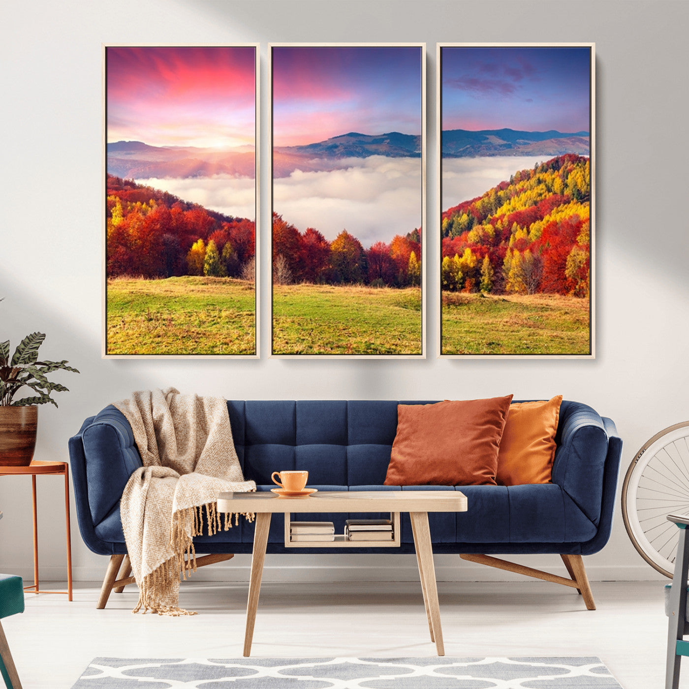MGV-FC-48X32-3P - Autumn Mountain Foggy Landscape Wall Art Canvas Print | Beautiful Forest Canvas Print | Misty