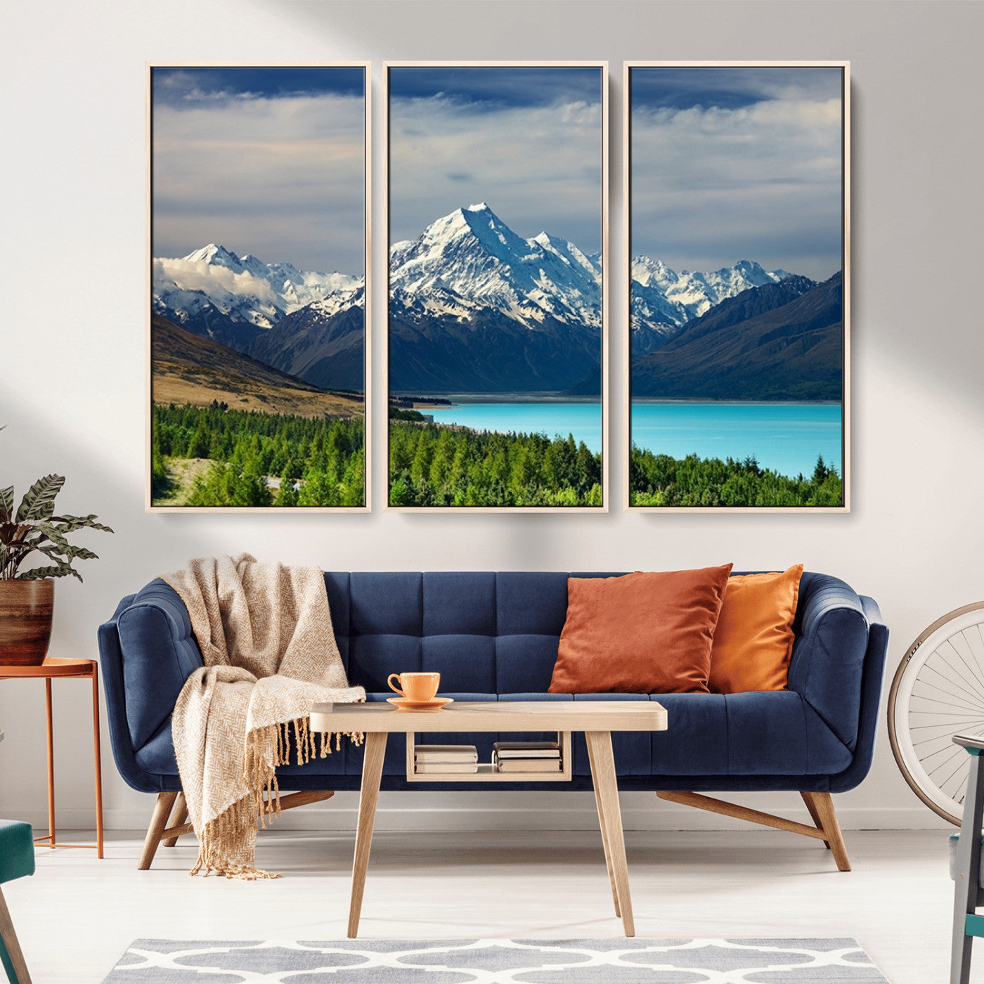 MGV-FC-48X32-3P - Mount Cook and Lake Pukaki Canvas Wall Art Print – Majestic Snow-Capped Peaks and Serene Lake Wall