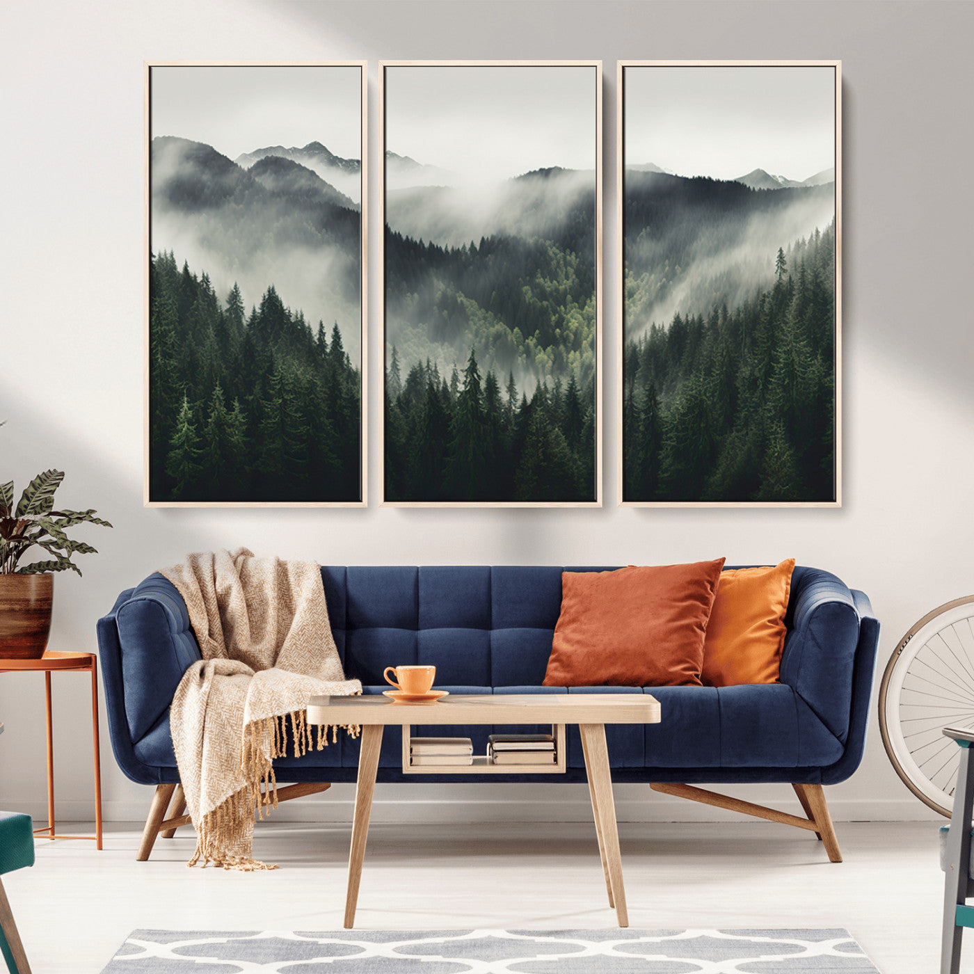 MGV-FC-48X32-3P - Misty Forest Canvas Print Wall Art Premium Canvas Print a Foggy and Serene Atmosphere