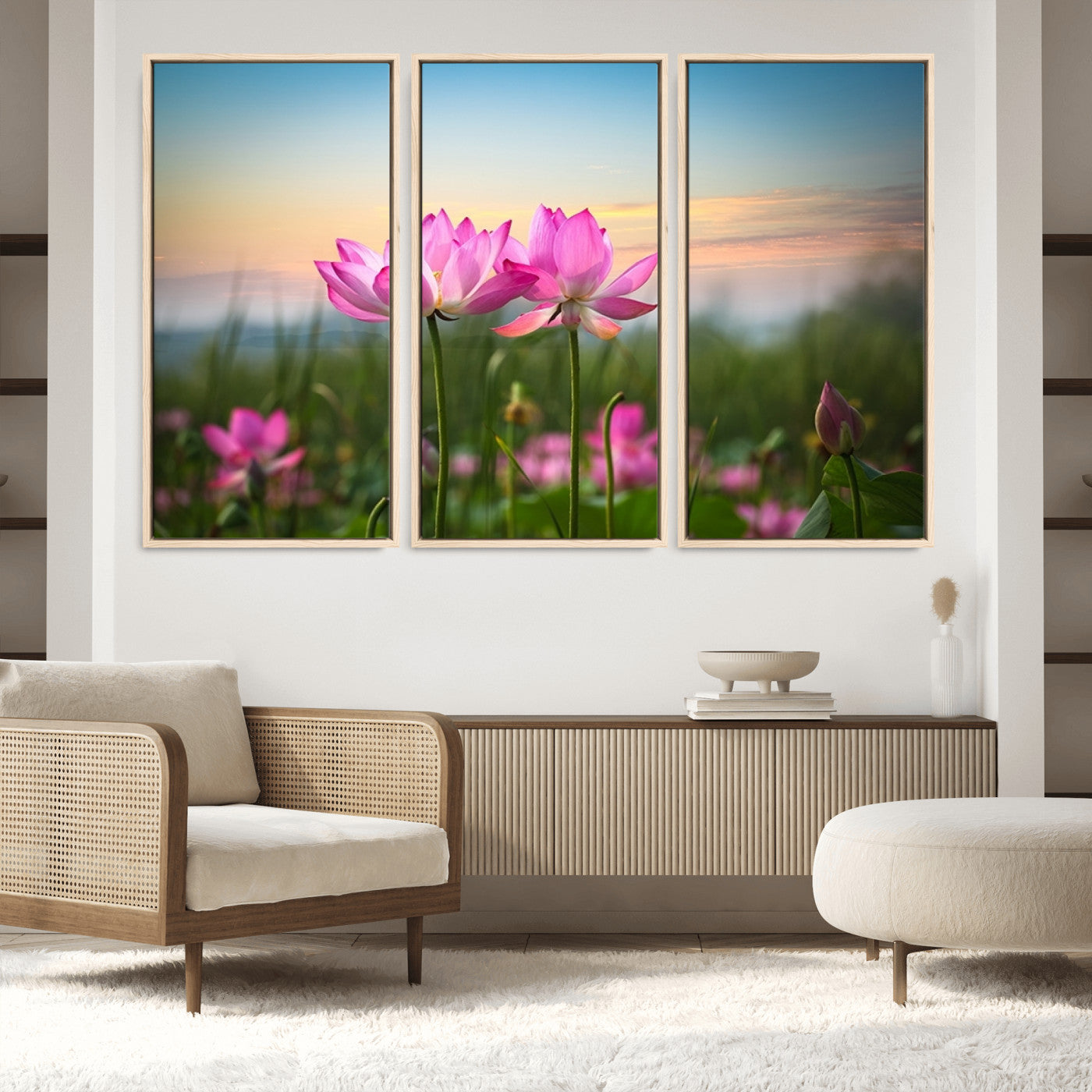 64234-MGV-FC-60X40-3P_Natural-Pink Flower on the Mountain Canvas Print, Framed Pink Flower Canvas Wall Art