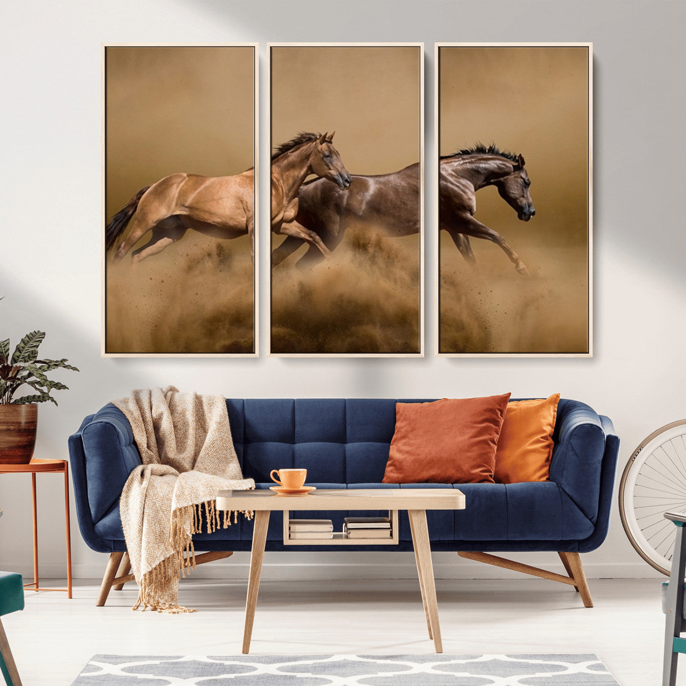 MGV-FC-48X32-3P - Large Wall Art Animal Canvas Print - Two Running Brown Horses