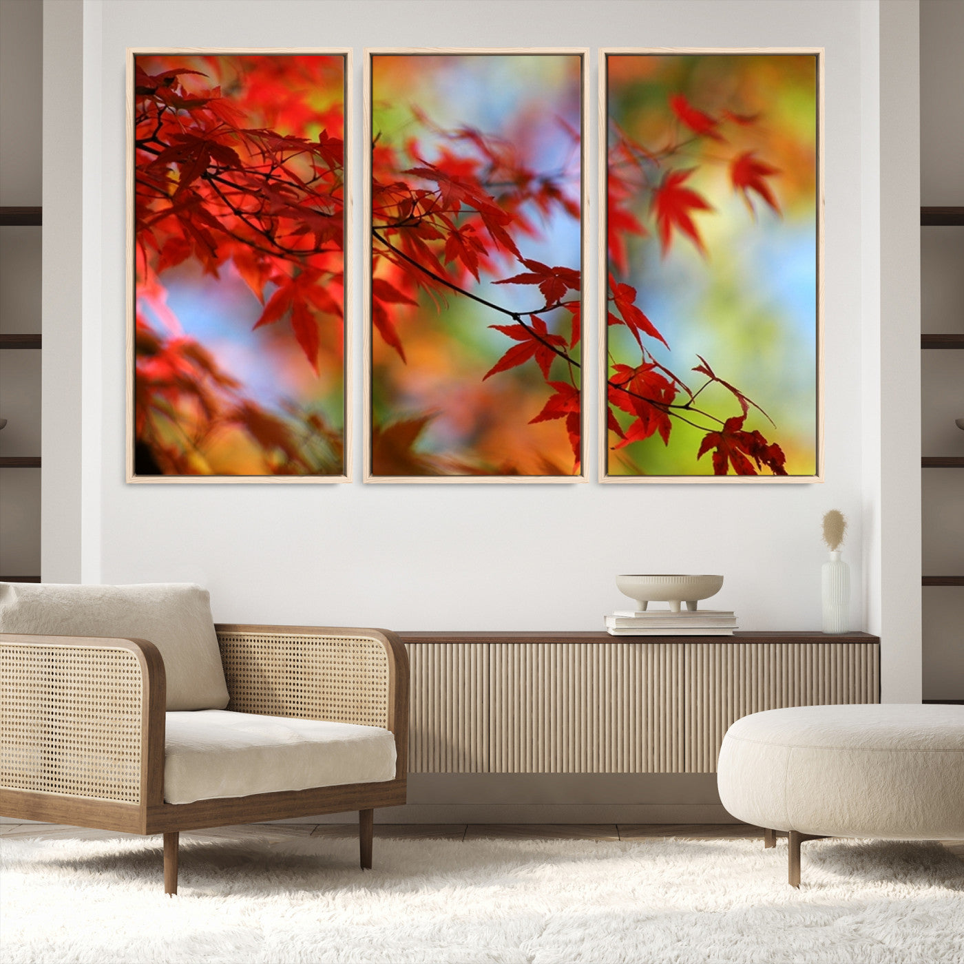 68946-MGV-FC-60X40-3P_Natural-Red Leaves Autumn Forest Wall Art Canvas, Red Leaves Autumn Forest Canvas Print
