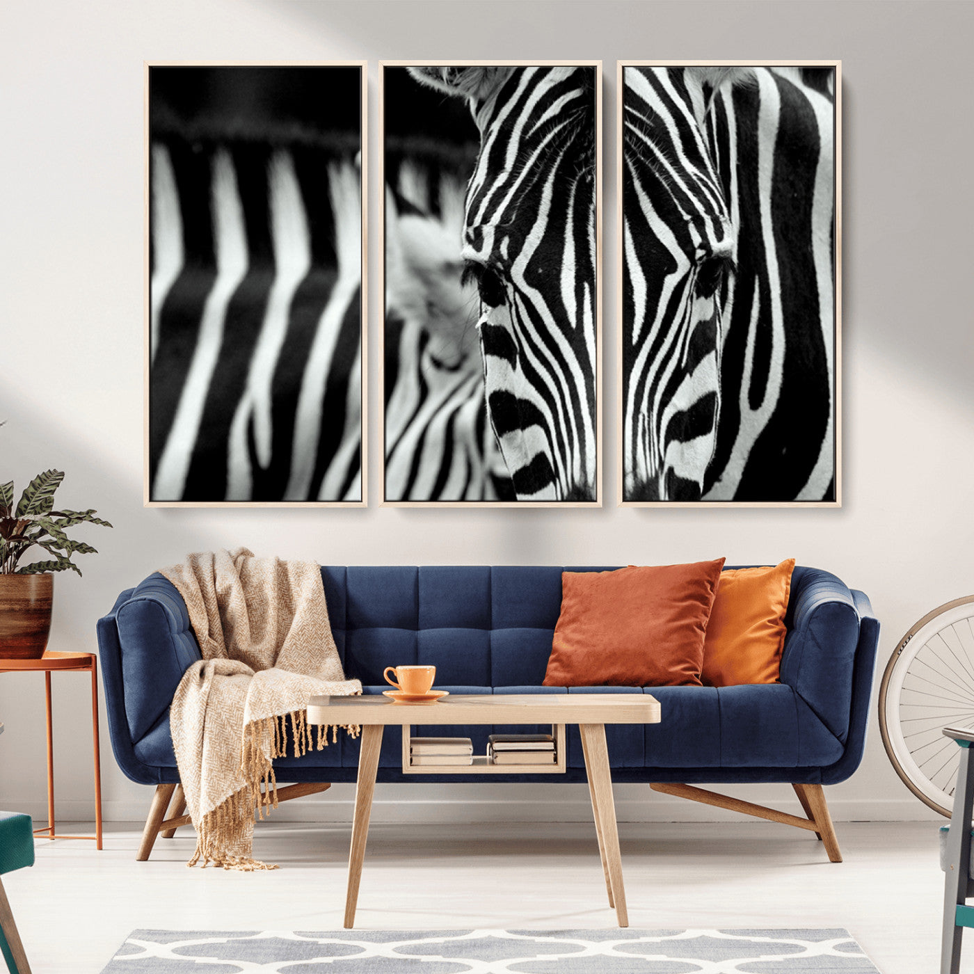 MGV-FC-48X32-3P - Zebra Wall Art – Close Up Black and White Animal Print, Bold Safari Decor for Living Room, Office, or Bedroom