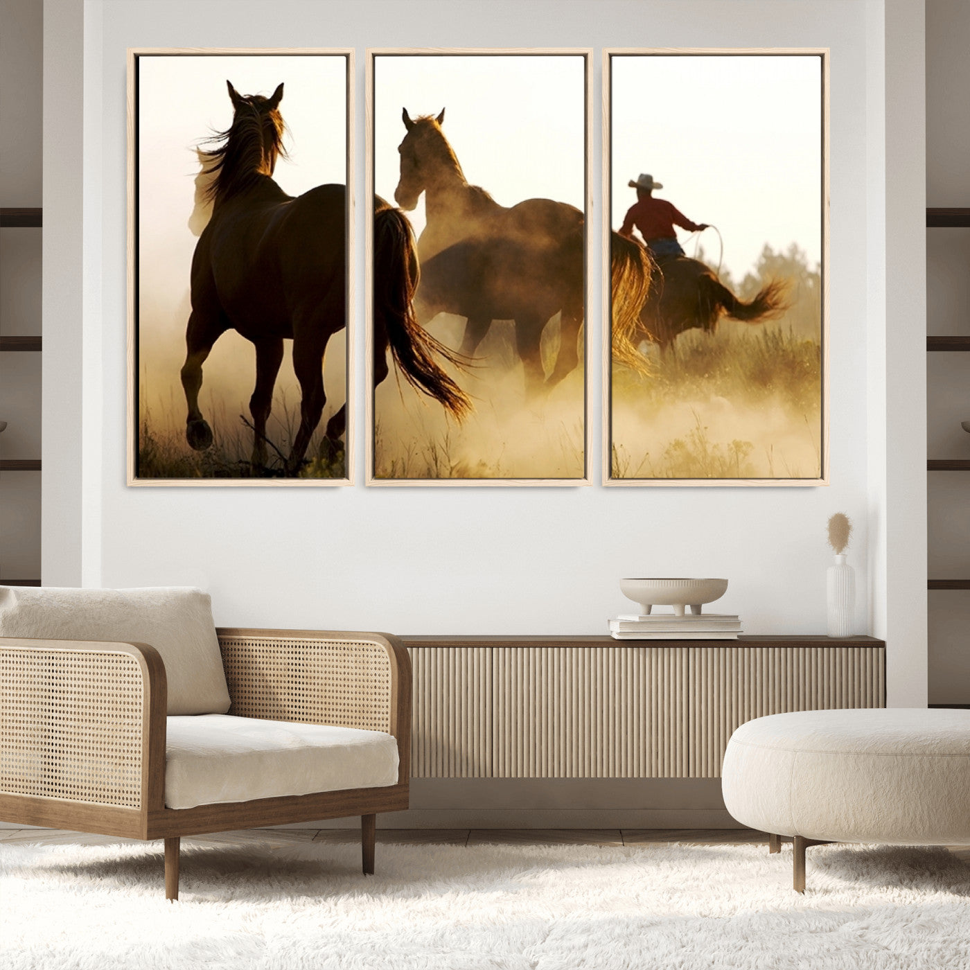 49068-MGV-FC-48X32-3P_Natural-Horses and Cowboys Wall Art Canvas Print