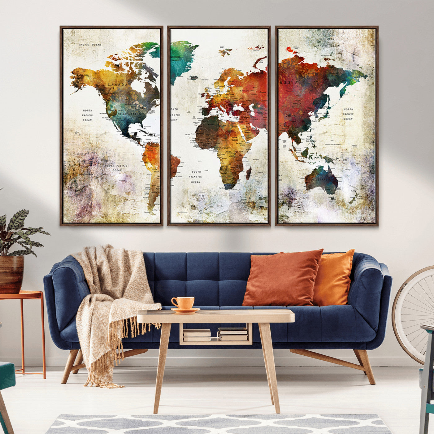 -Push Pin World Map Canvas Print – Framed Wall Art for Couples to Track Their Travels – Anniversary