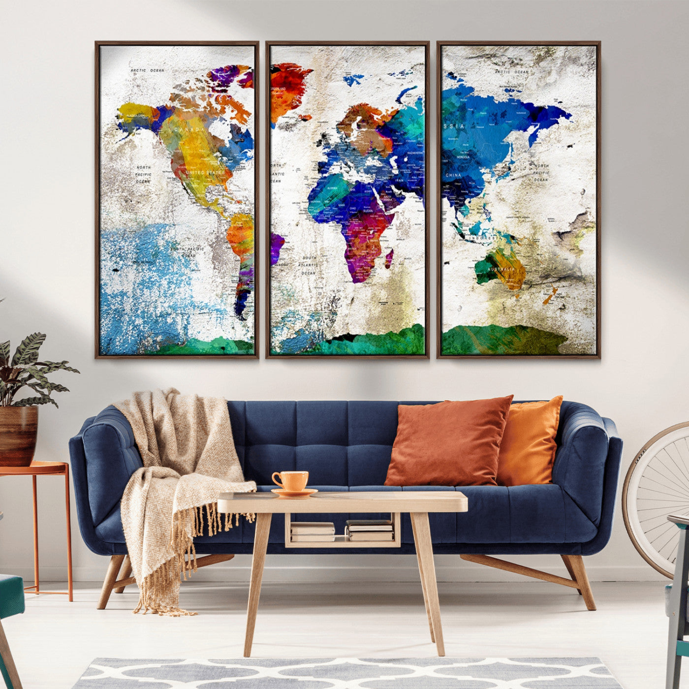 MGV-FC-48X32-3P - Push Pin World Map Canvas Print – Framed Wall Art for Couples to Track Their Travels – Anniversary