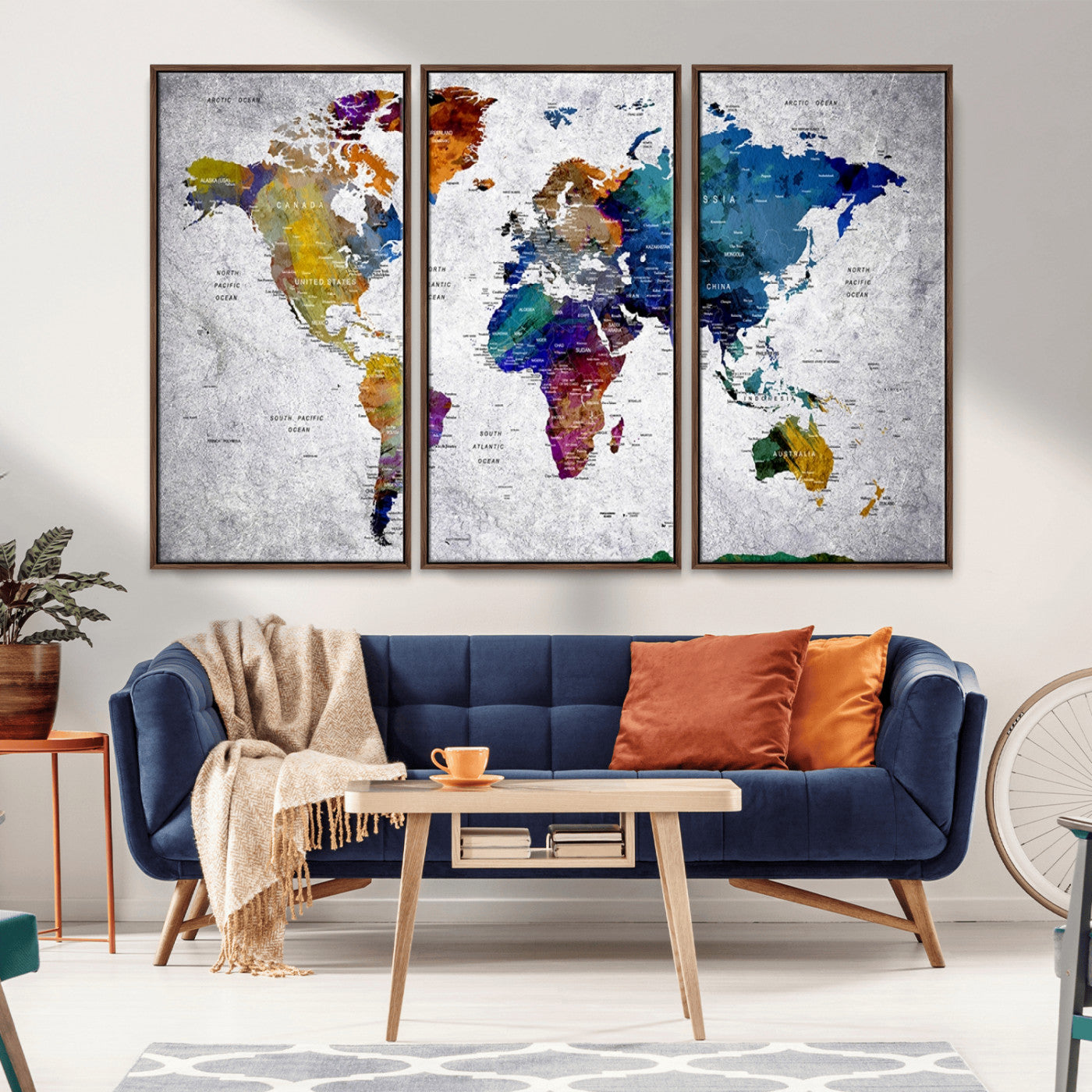MGV-FC-48X32-3P - Push Pin World Map Canvas Print – Framed Wall Art for Couples to Track Their Travels – Anniversary