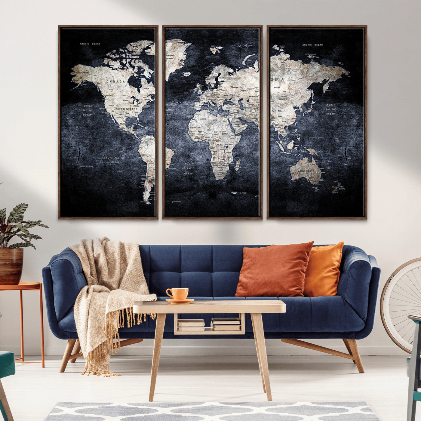 MGV-FC-48X32-3P - World Map Wall Art Canvas Print for Home and Office Decor