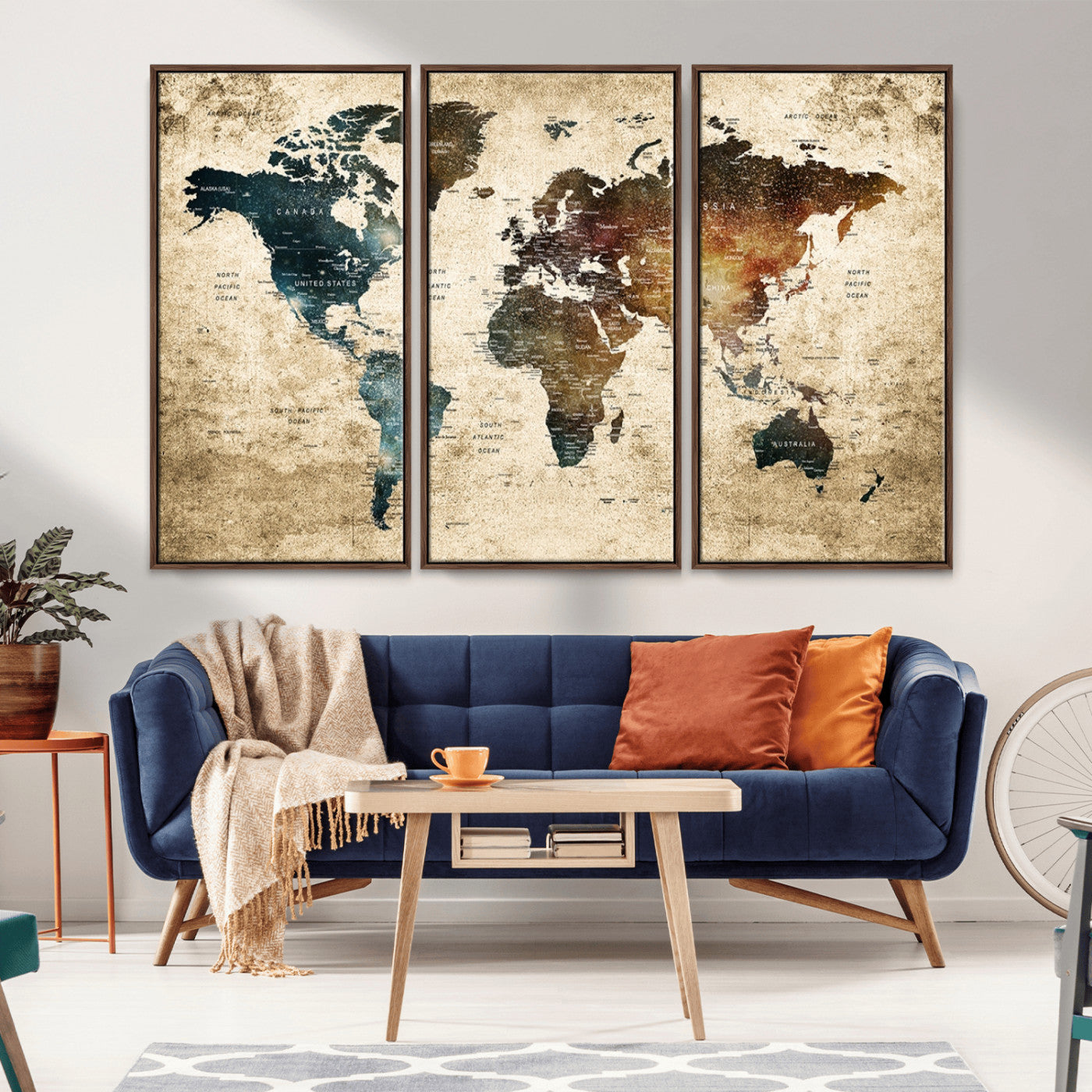 MGV-FC-48X32-3P - Push Pin World Map Canvas Print – Framed Wall Art for Couples to Track Their Travels – Anniversary