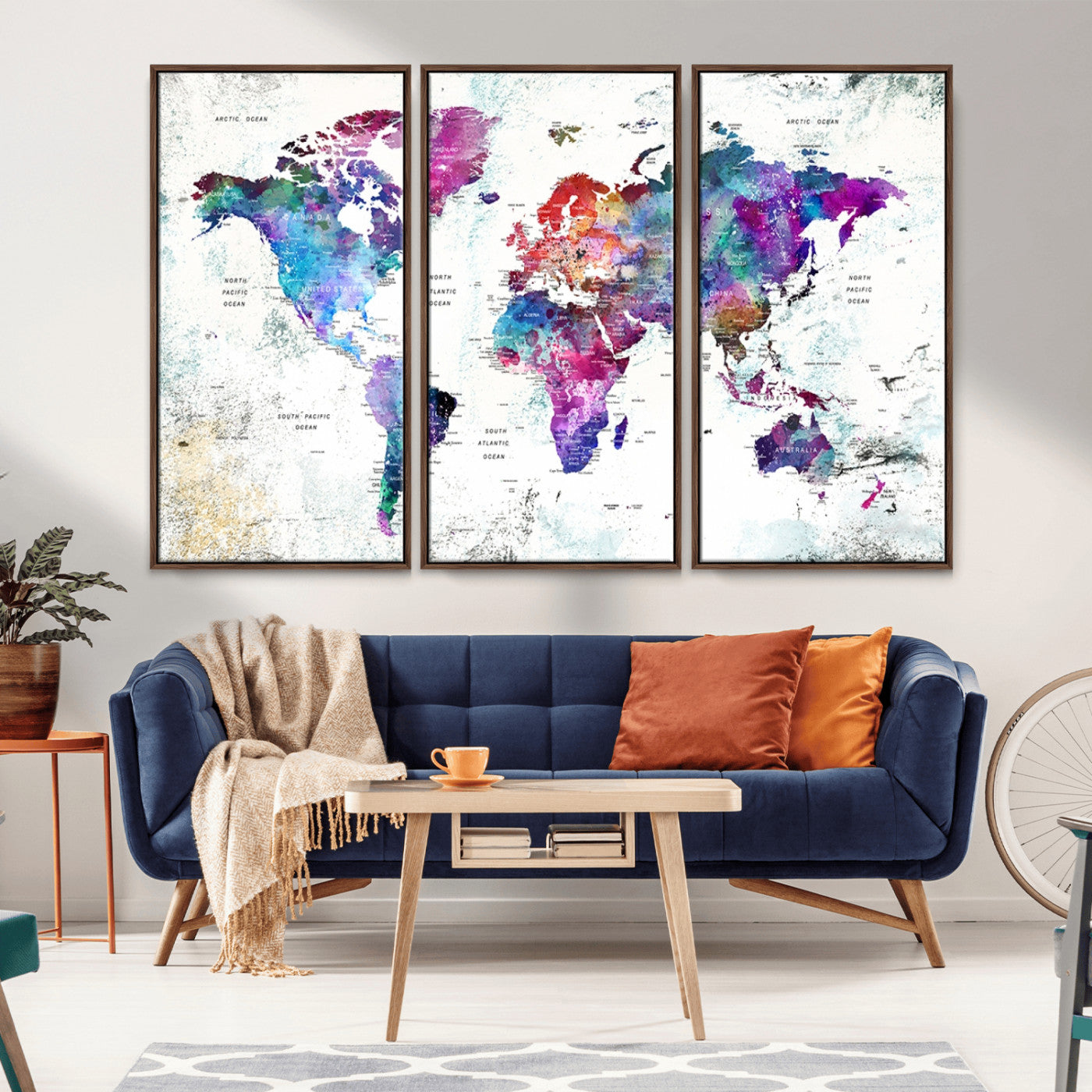 MGV-FC-48X32-3P - Push Pin World Map Canvas Print – Framed Wall Art for Couples to Track Their Travels – Anniversary
