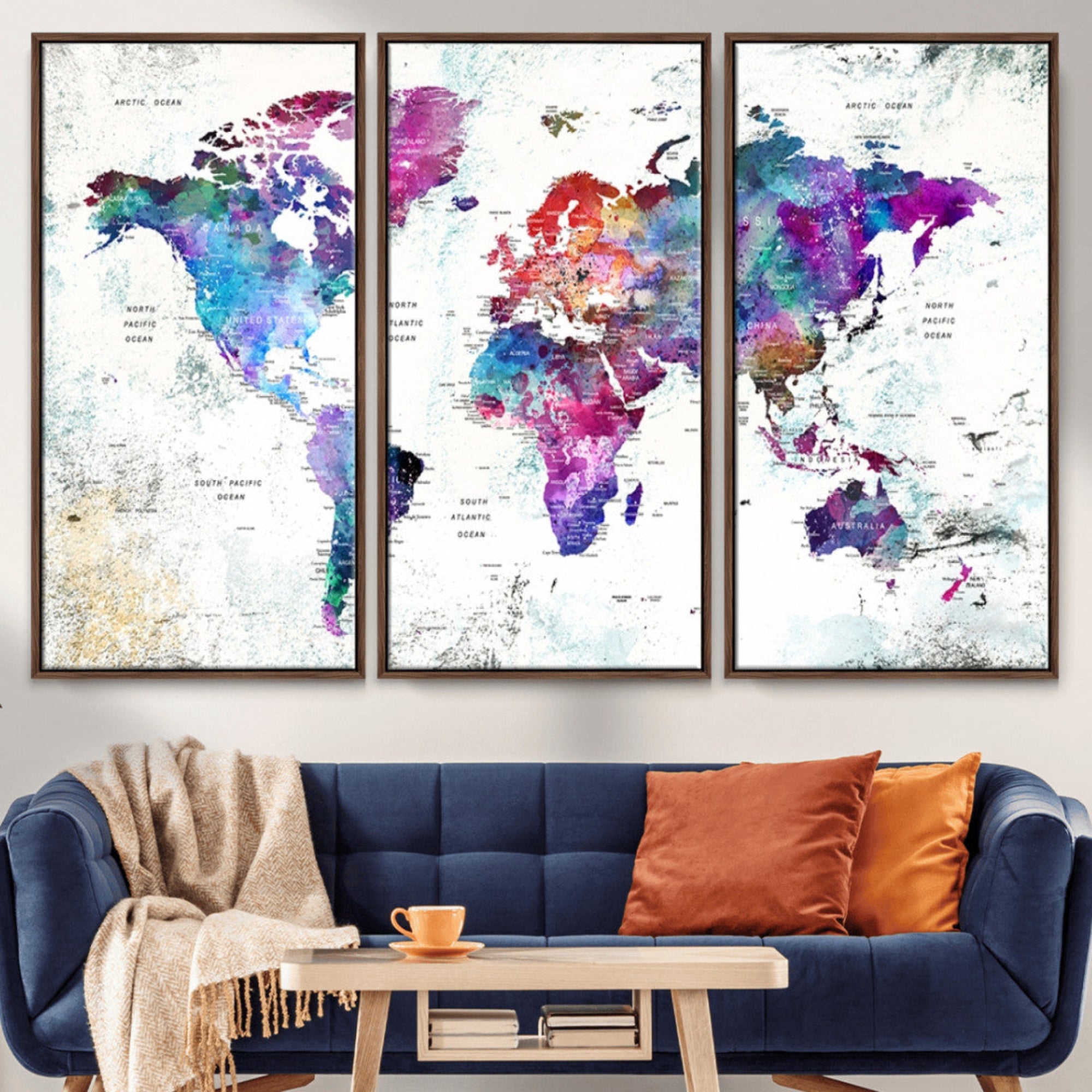 73735-MGV-CV-36X24-Push Pin World Map Canvas Print – Framed Travel Map Wall Art for Couples, Anniversary Gift, Modern Home or Office Decor