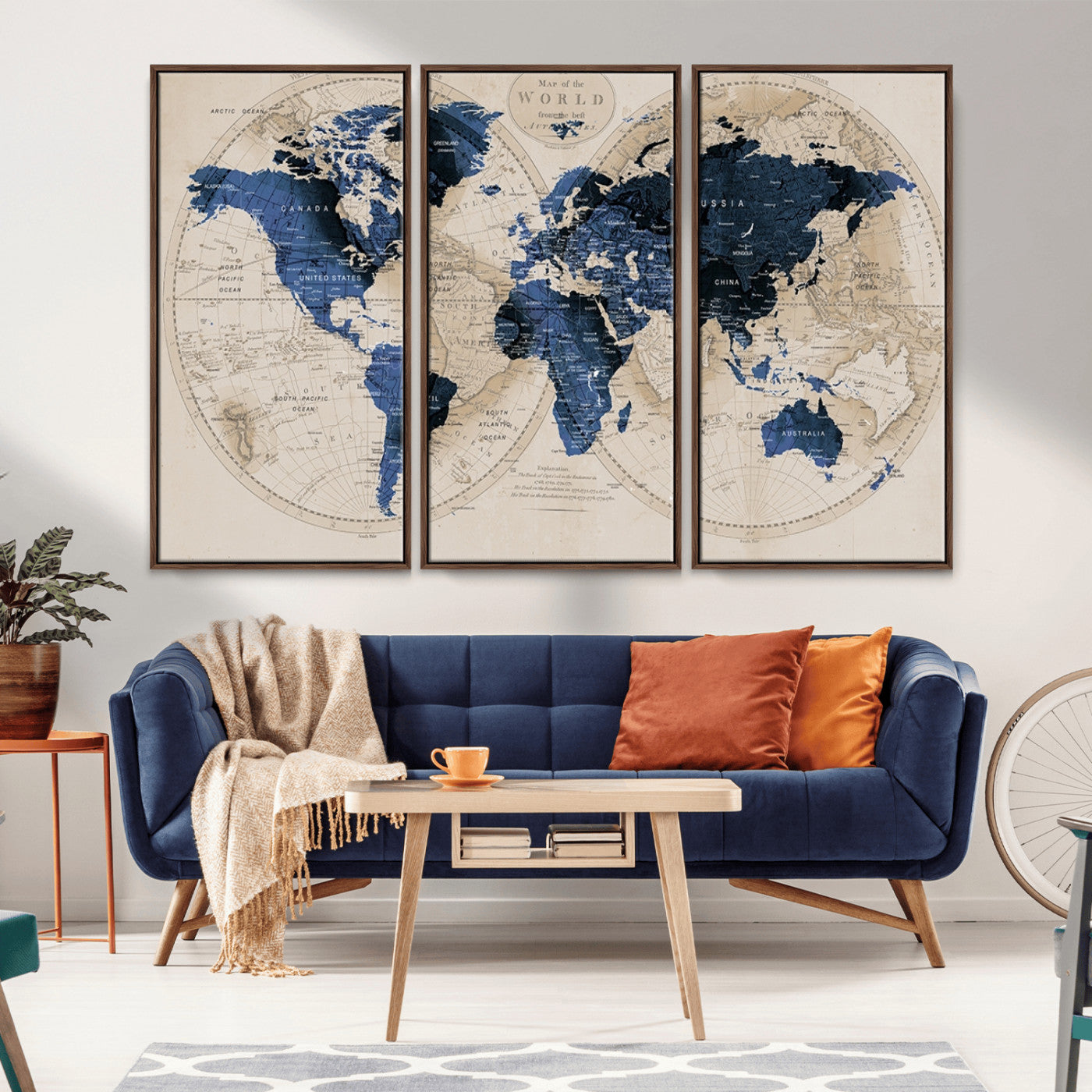 MGV-FC-48X32-3P - World Map Wall Art Canvas Print for Home and Office Decor
