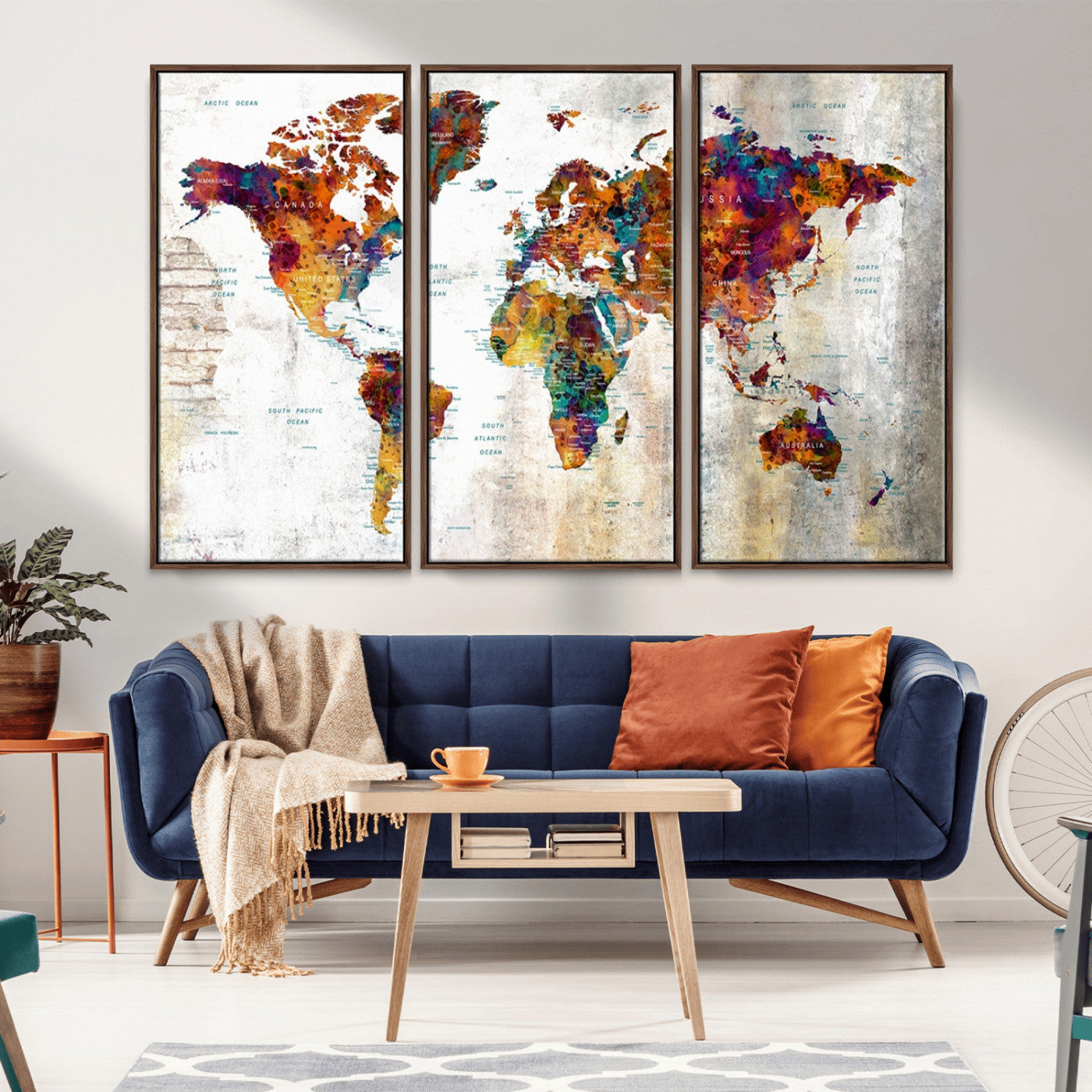 MGV-FC-48X32-3P - Push Pin World Map Canvas Print – Framed Wall Art for Couples to Track Their Travels – Anniversary