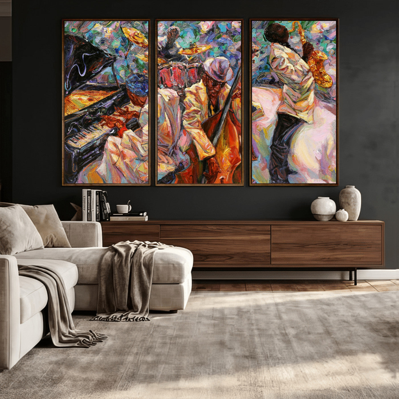 34929-MGV-CV-36X24 - African American Jazz Art Music Abstract Wall Art Painting Canvas Wall Art