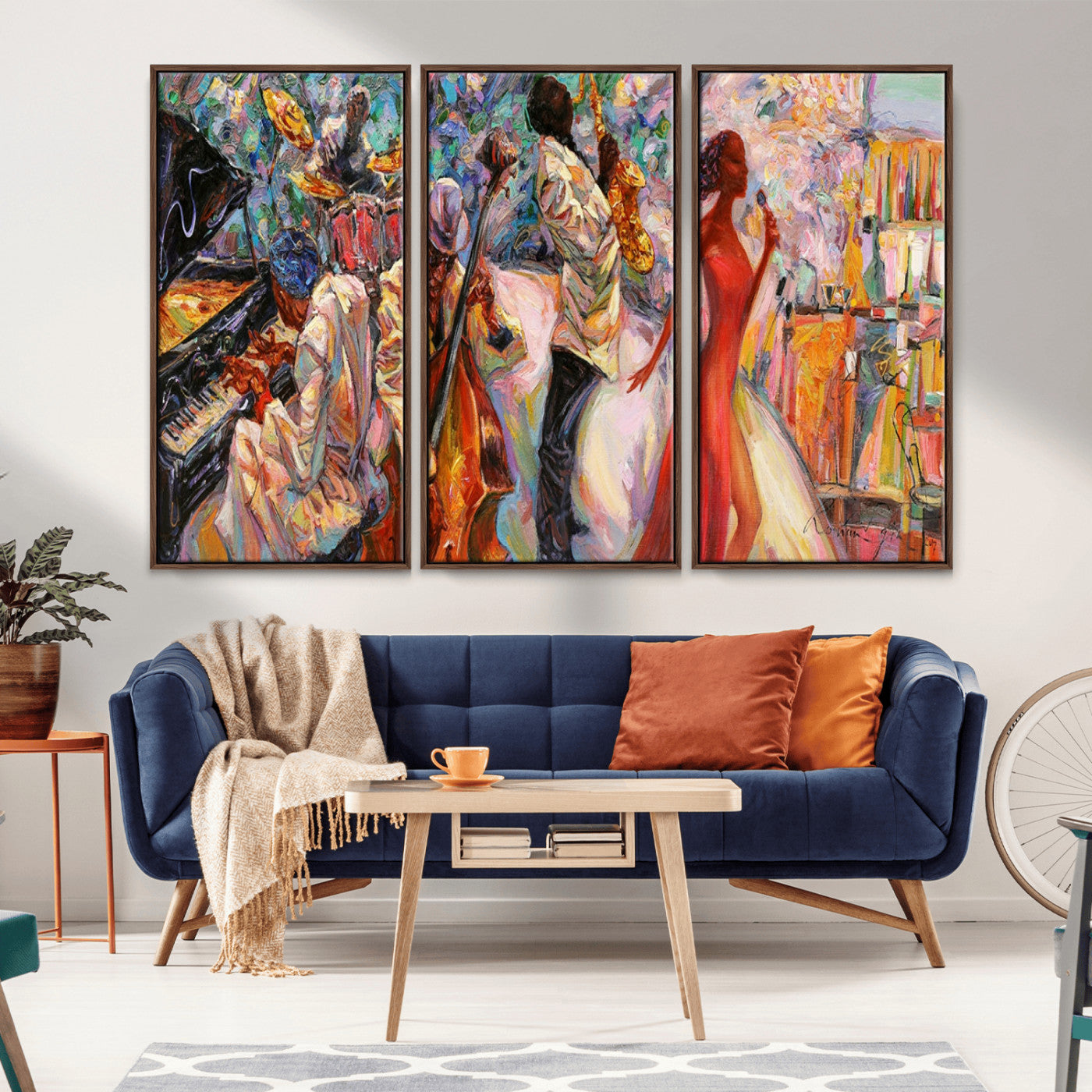 MGV-FC-48X32-3P - Abstract Afro American Jazz Canvas Wall Art | Music-Inspired Painting for Dining Room, Living Room,