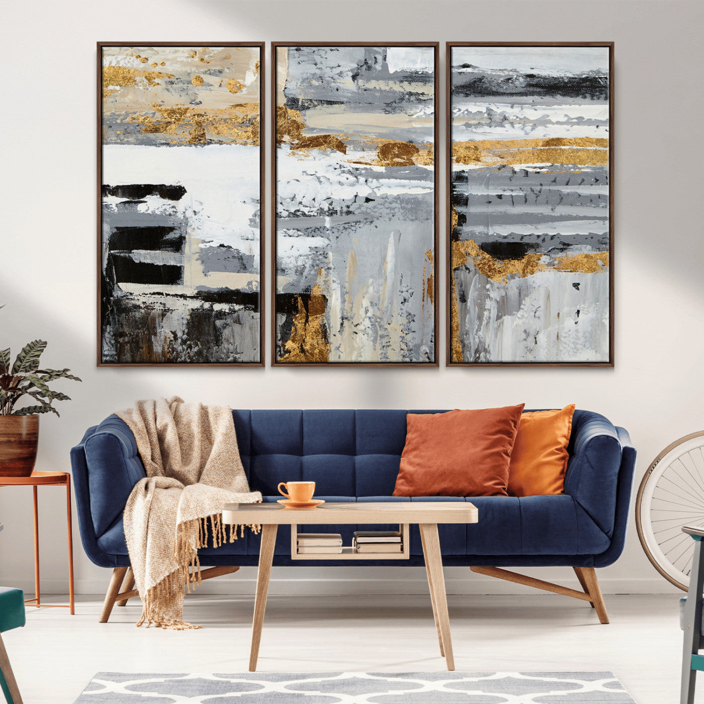 43177-MGV-CV-36X24-Abstract Painting Canvas Wall Art Print Paint Drip Art Brush Strokes Gray Artwork