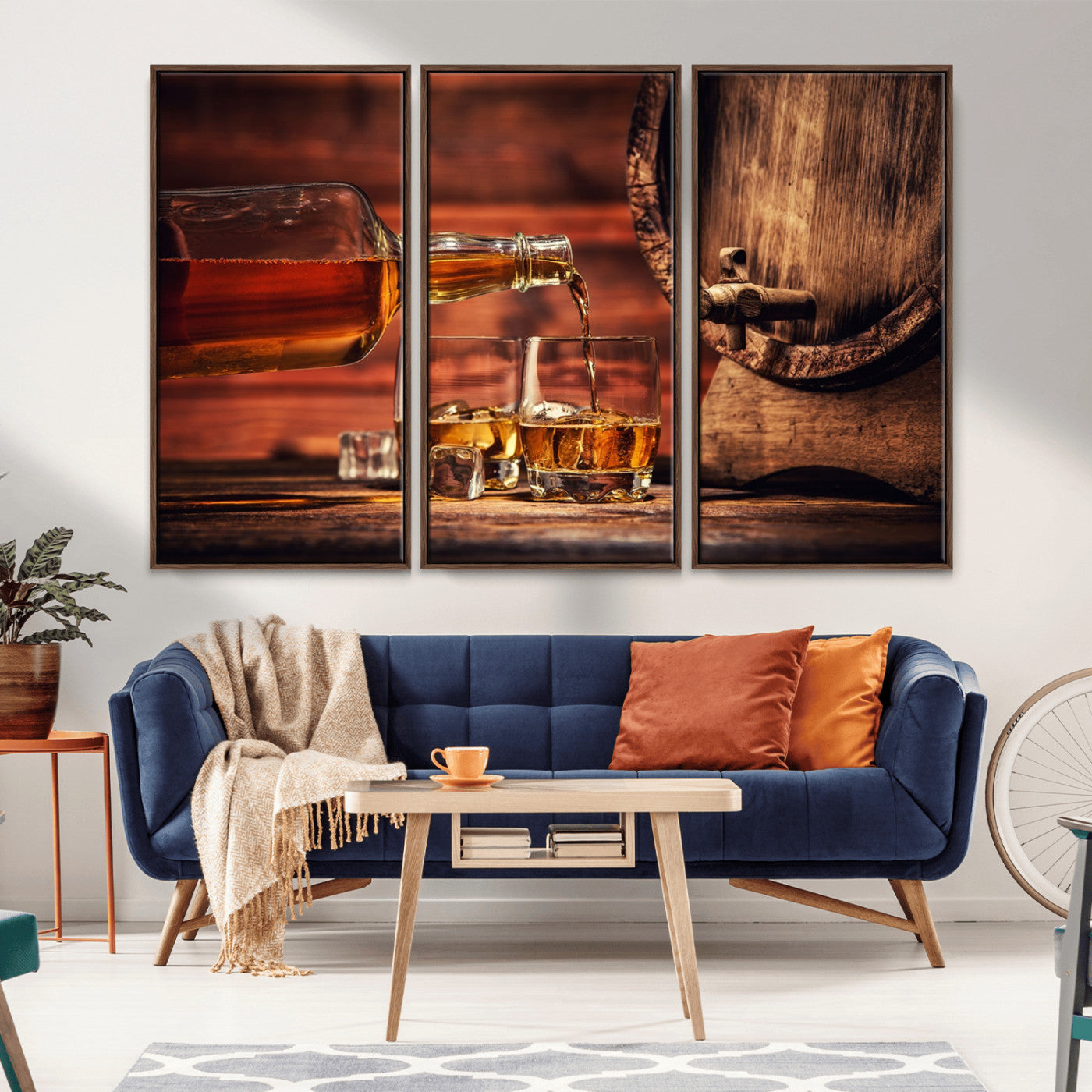 MGV-FC-48X32-3P - Whiskey and Cigar Canvas Wall Art | 3 Panel Bar Room Decor for Home Lounge, Office, or Man Cave |