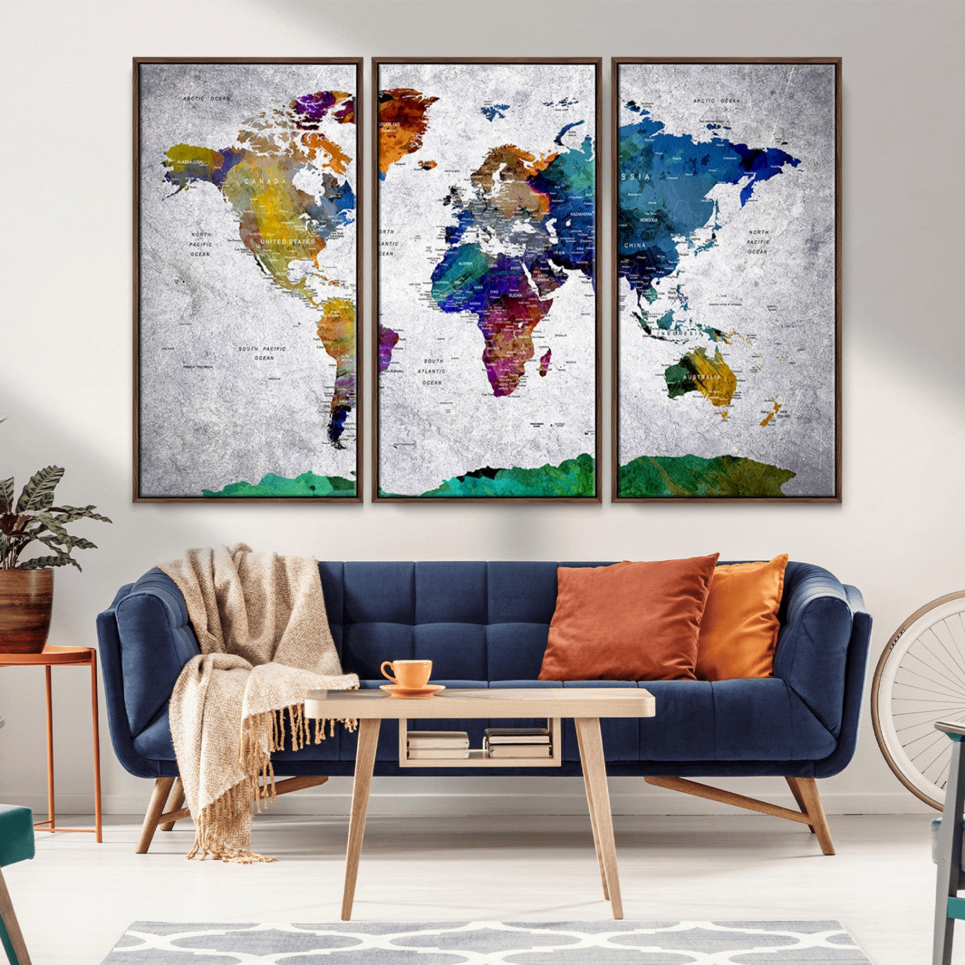 MGV-FC-48X32-3P - Push Pin World Map Canvas Print – Framed Wall Art for Couples to Track Their Travels – Anniversary