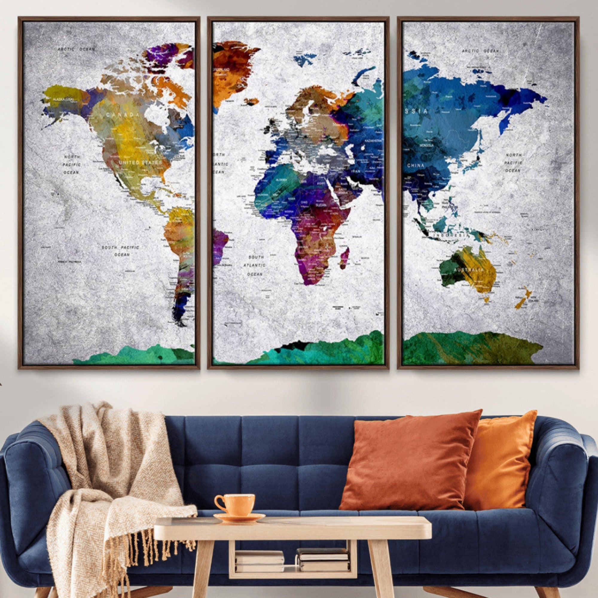 26840-MGV-CV-36X24-Push Pin World Map Canvas Print – Framed Travel Tracker Wall Art for Couples, Anniversary Gift and Modern Home Decor