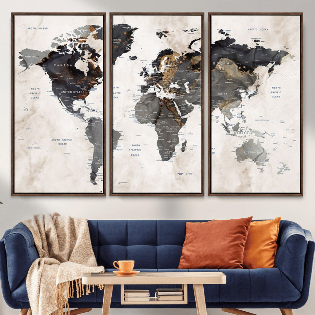 Abstract Map Printing | Modern World Map Canvas Wall Art