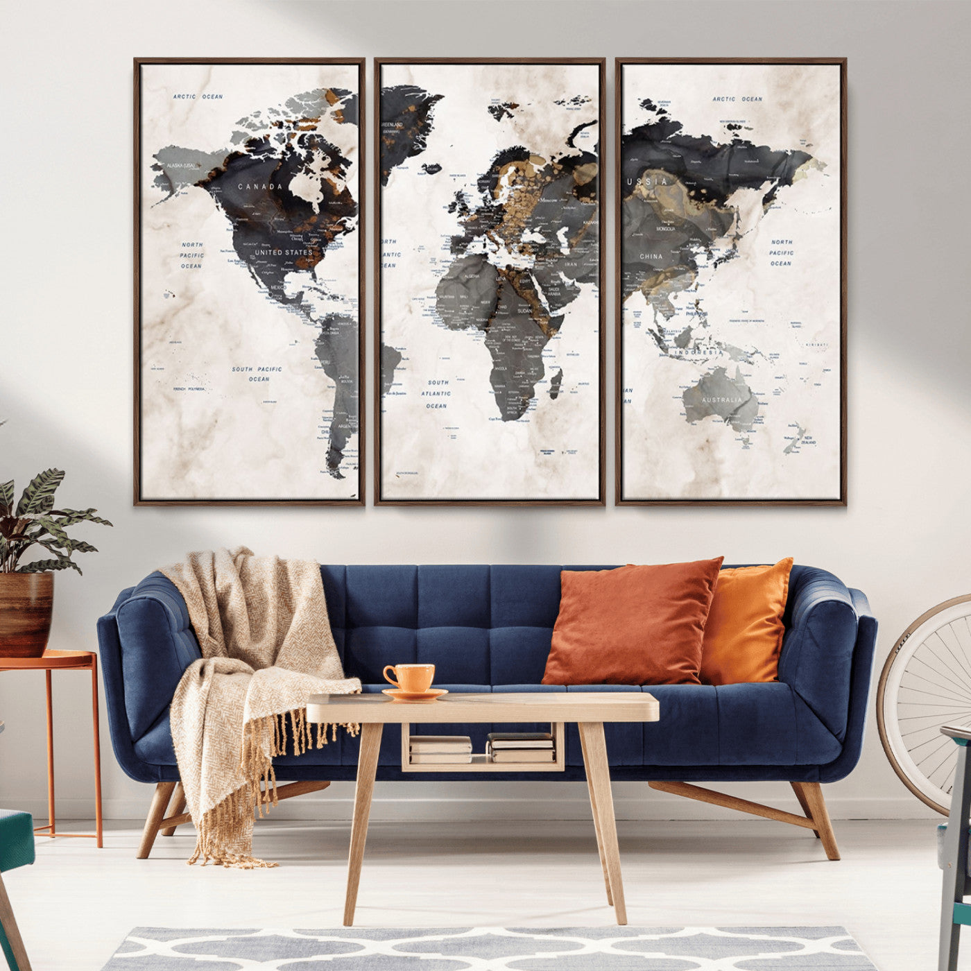 MGV-FC-48X32-3P - Push Pin World Map Canvas Print – Framed Wall Art for Couples to Track Their Travels – Anniversary