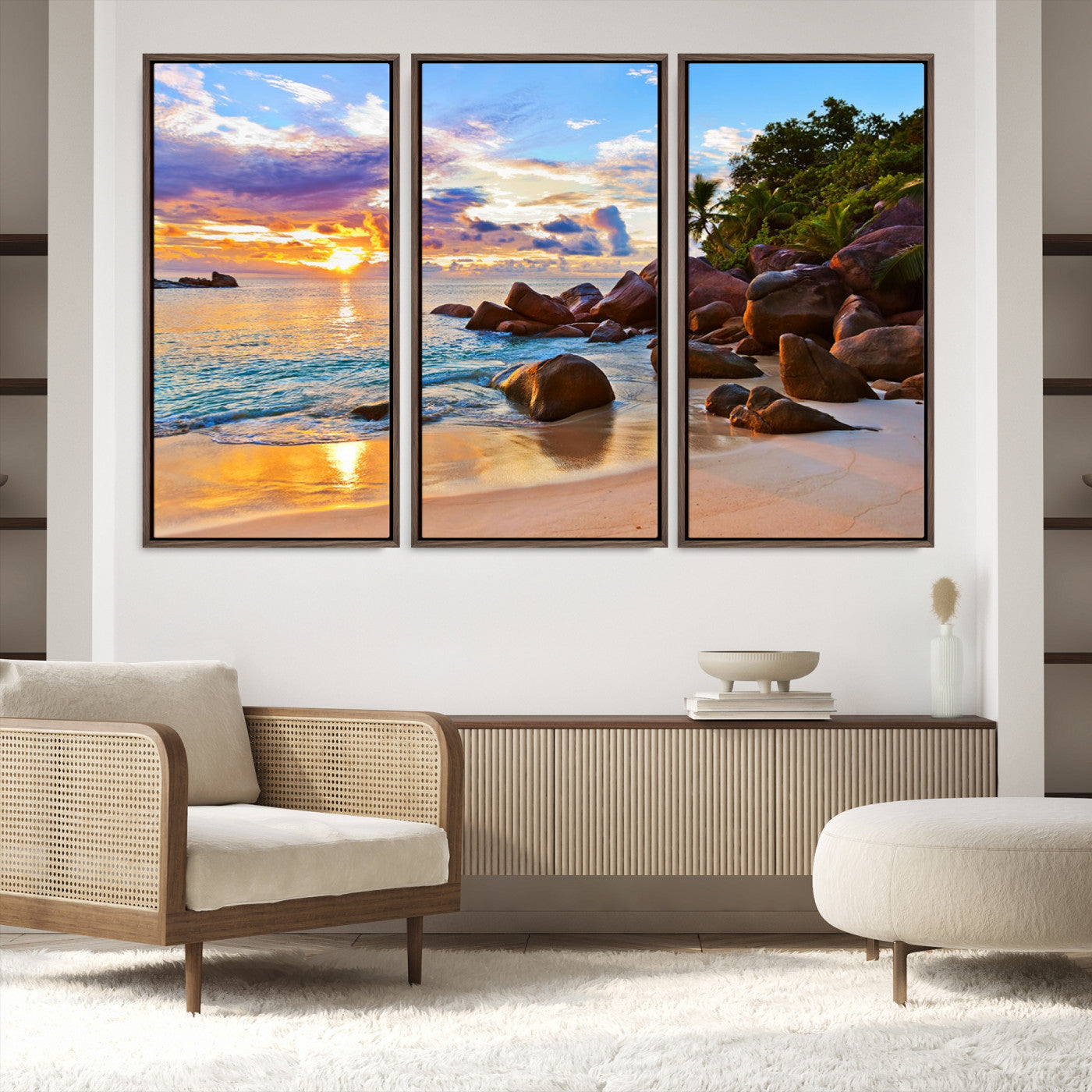 43209-MGV-FC-60X40-3P_Walnut-Tropical Island Beach Sunset Canvas Print