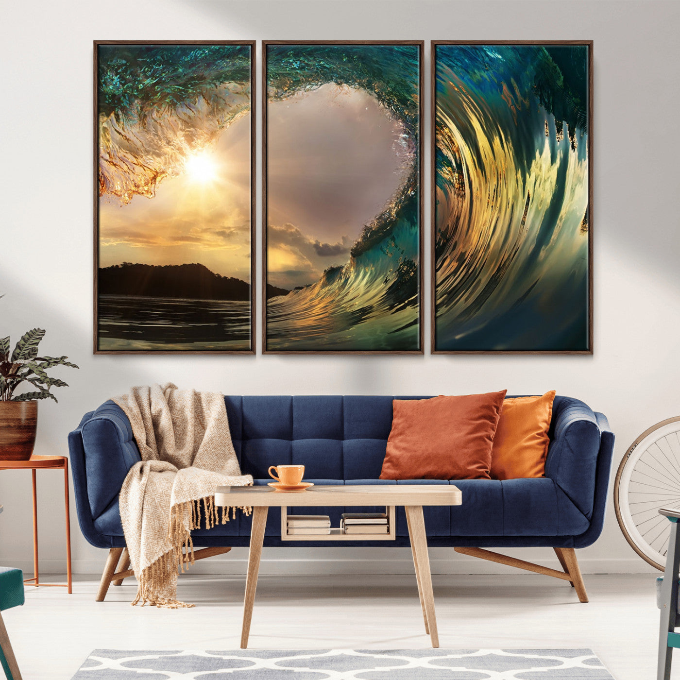 MGV-FC-48X32-3P - Golden Wave Sunset Giclee Canvas Print – Large Coastal Wall Art for Nature Lovers, Captivating Ocean Wave Decor
