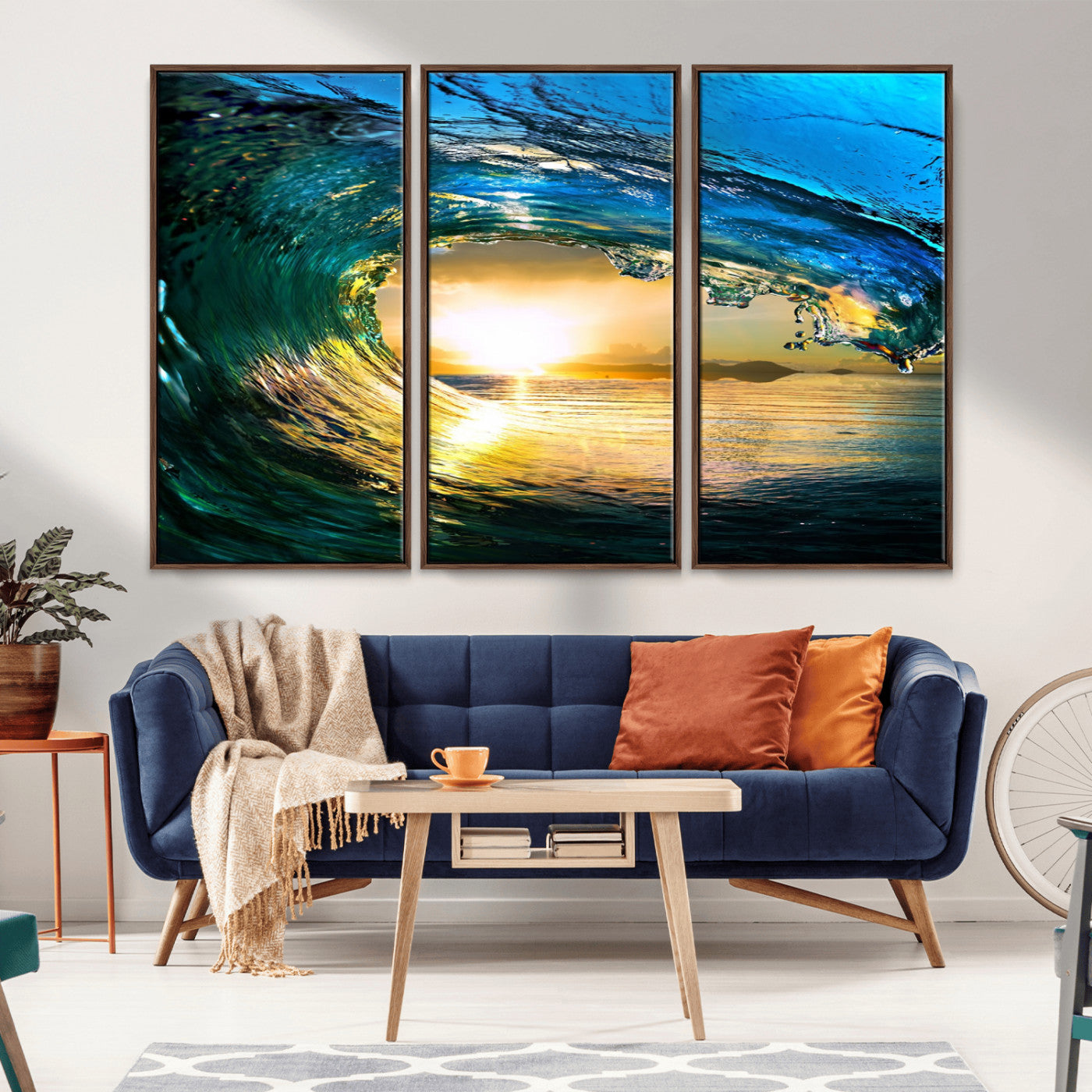 MGV-FC-48X32-3P - Ocean Wave at Sunset Canvas Art, Large Wall Print of Vibrant Water Waves, Coastal Art for Living Room and Dining Room