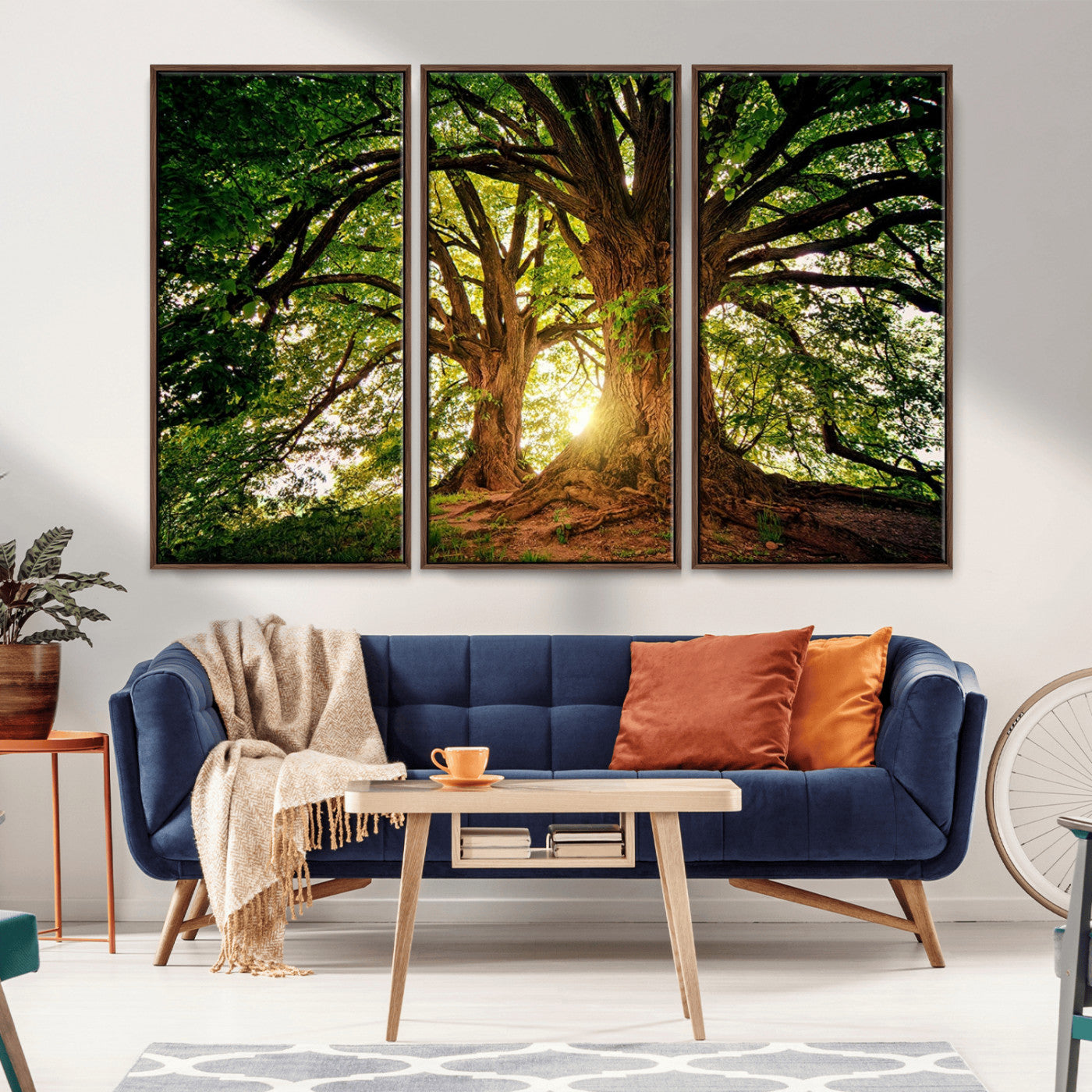 MGV-FC-48X32-3P - Majestic Ancient Tree Wall Art, Nature-Inspired Canvas Print, Woodland Art, Tree of Life Artwork, Sunlit Forest, Giclee Nature Print