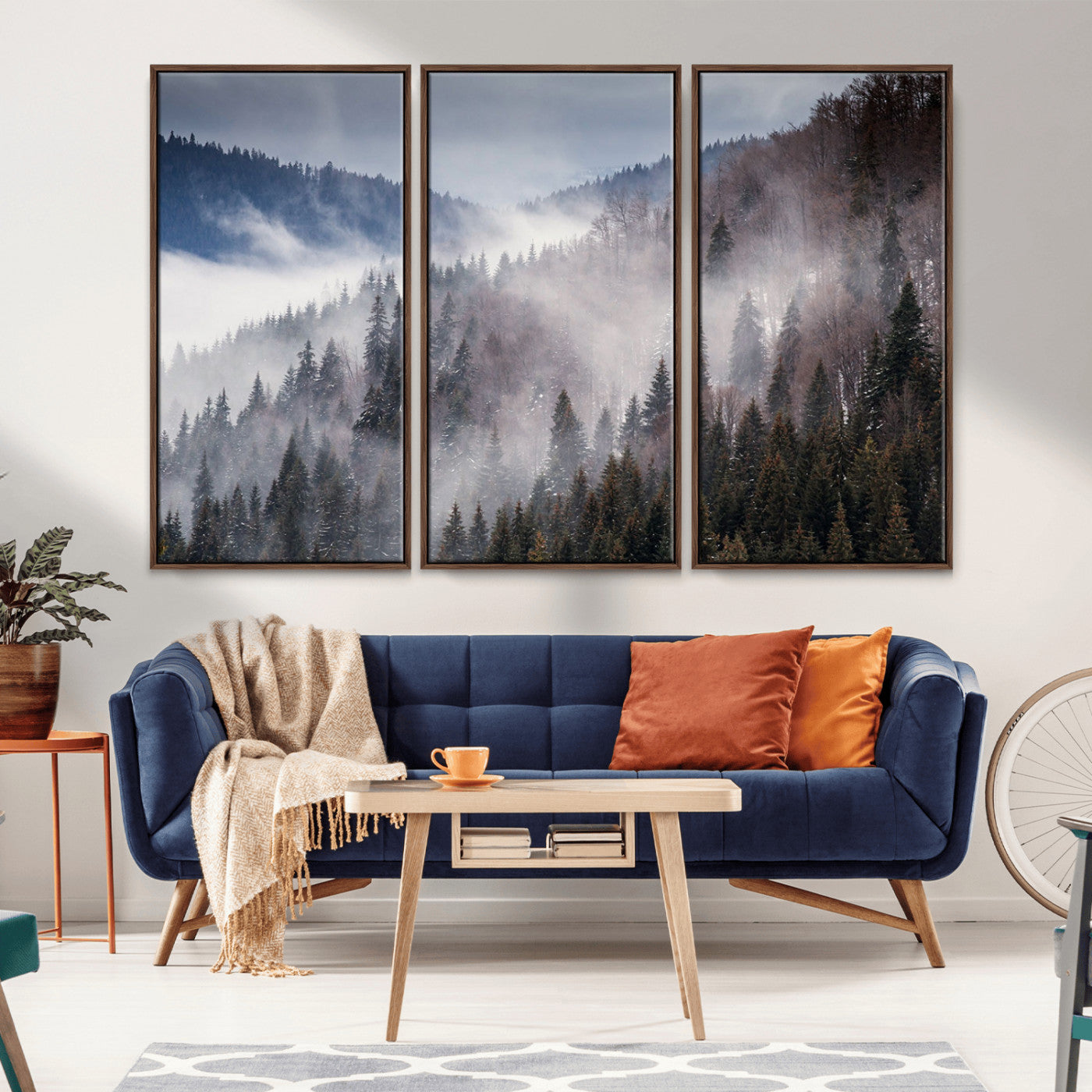 MGV-FC-48X32-3P - Beautiful Rising Fog in Winter Mountain Landscape - Framed Rising Fog in Winter Mountain Canvas