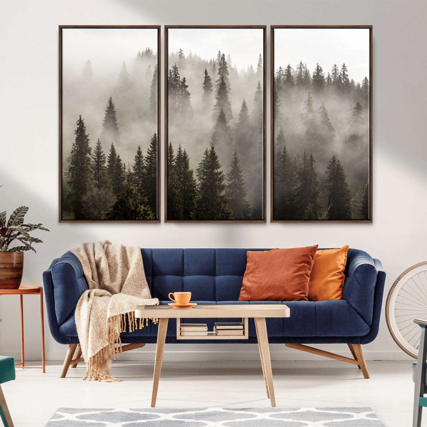 MGV-FC-48X32-3P - Foggy Mountain Wall Art | 3-Panel Foggy Forest and Mountain Landscape | Large Giclee Print for