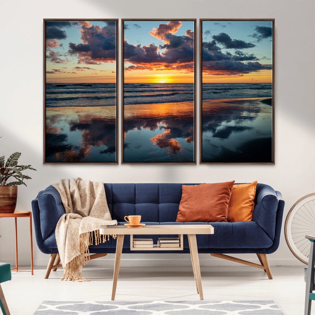 Beach Sunset Print | Ocean Canvas Artwork with Sunset Reflection for Home or Office