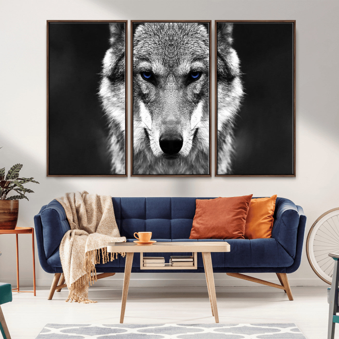 MGV-FC-48X32-3P - Black and White Wild Wolf Wall Art Canvas Print
