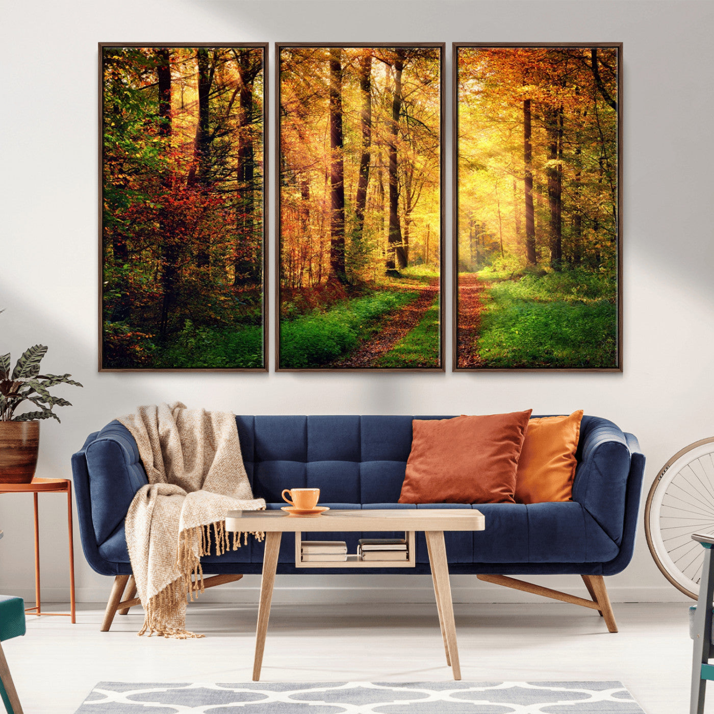 MGV-FC-48X32-3P - Forest Fall Wall Art Print - Sunlight Through Trees Wall Art Canvas Print
