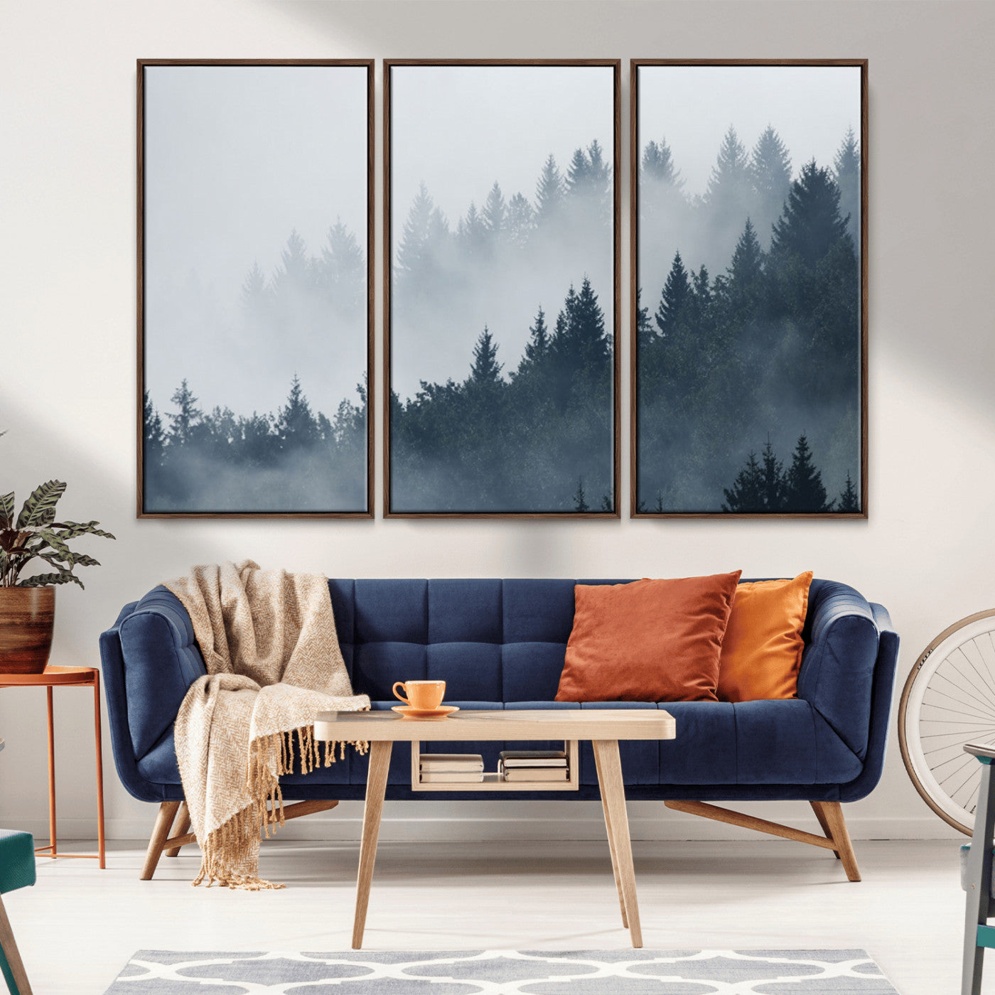 MGV-FC-48X32-3P - Misty Forest Wall Art Print – Foggy Pine Tree Canvas Print – Dark Woodland Nature Artwork – Perfect for Minimalist and Modern Home Decor